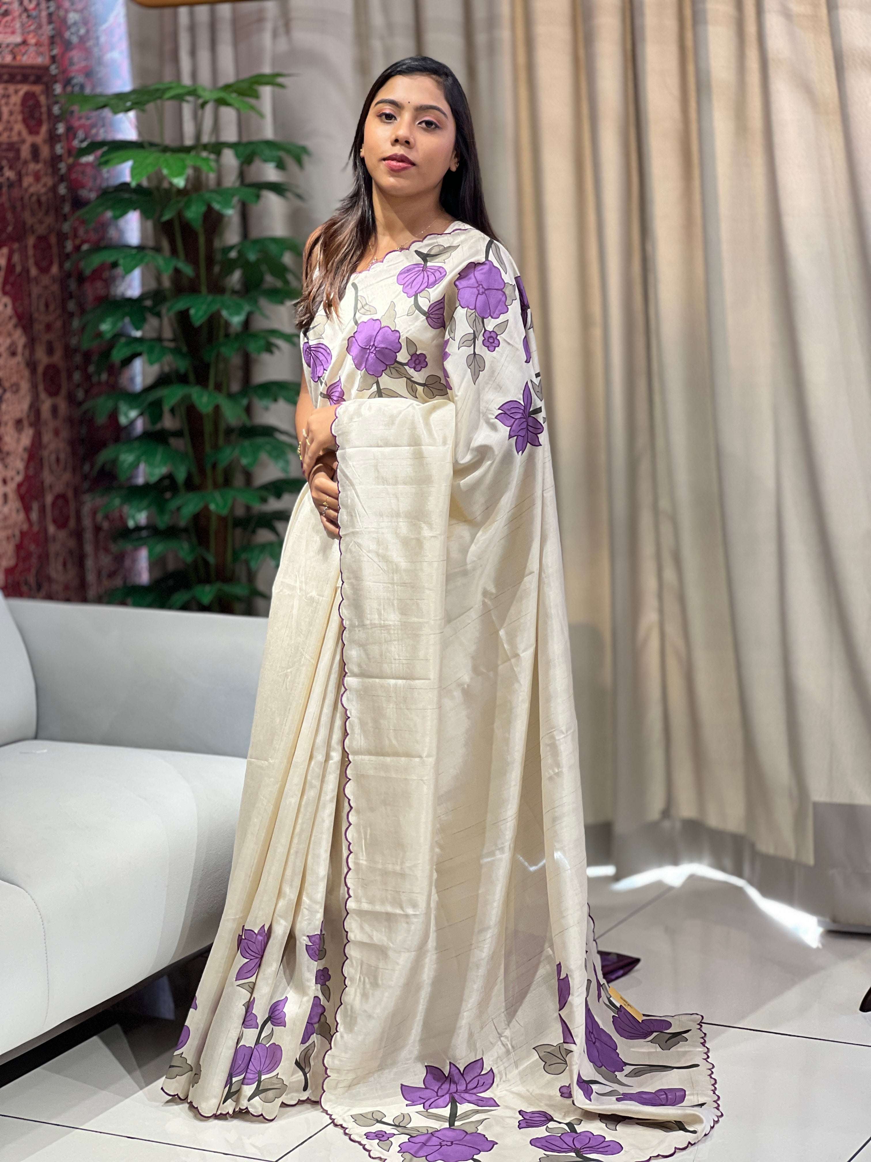 Floral Digital Printed Semi Tussar Saree | HT364