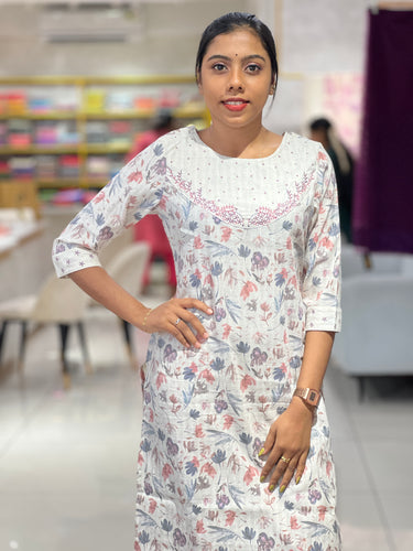 Digital Printed  Embroidery Cotton Kurta | TAL120