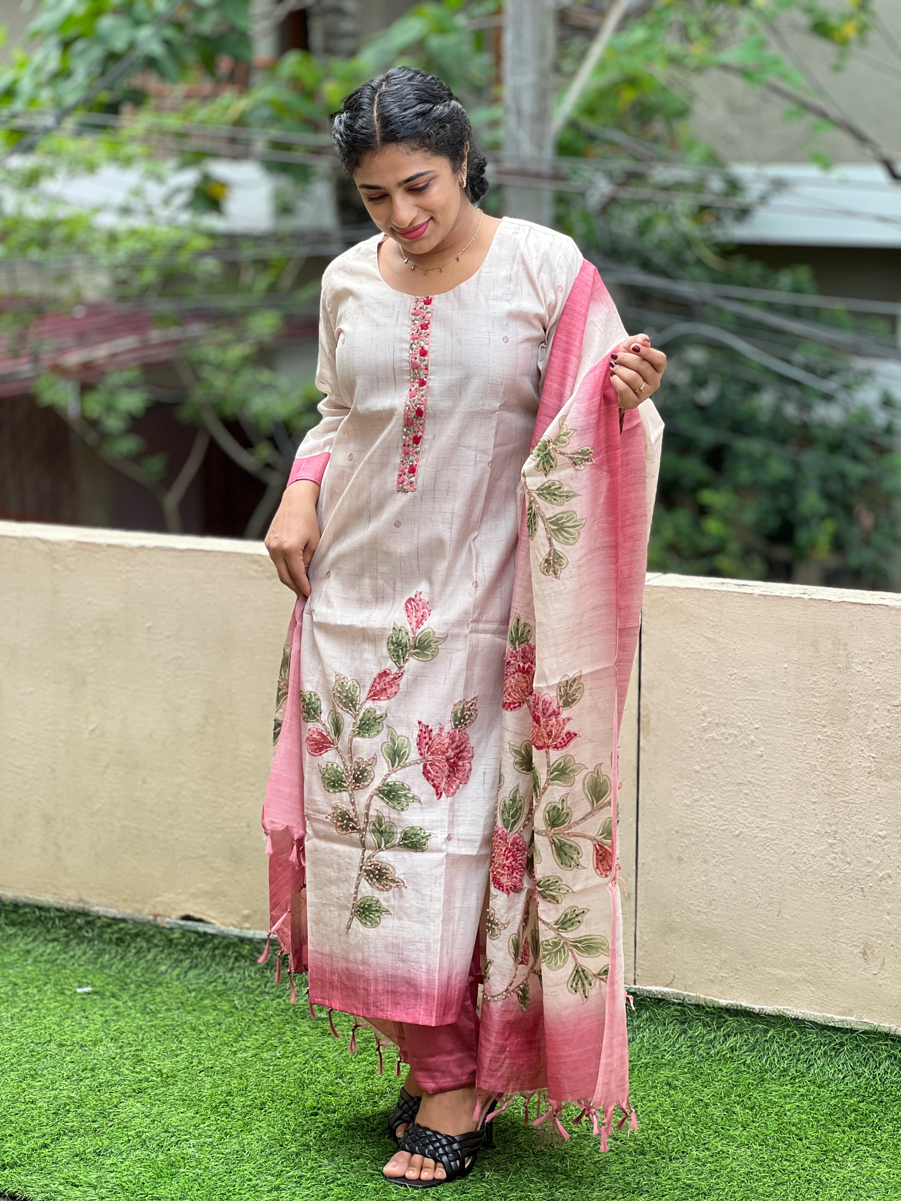 Panel Embroidery Design Tussar Finish Kurta Set | VAN119