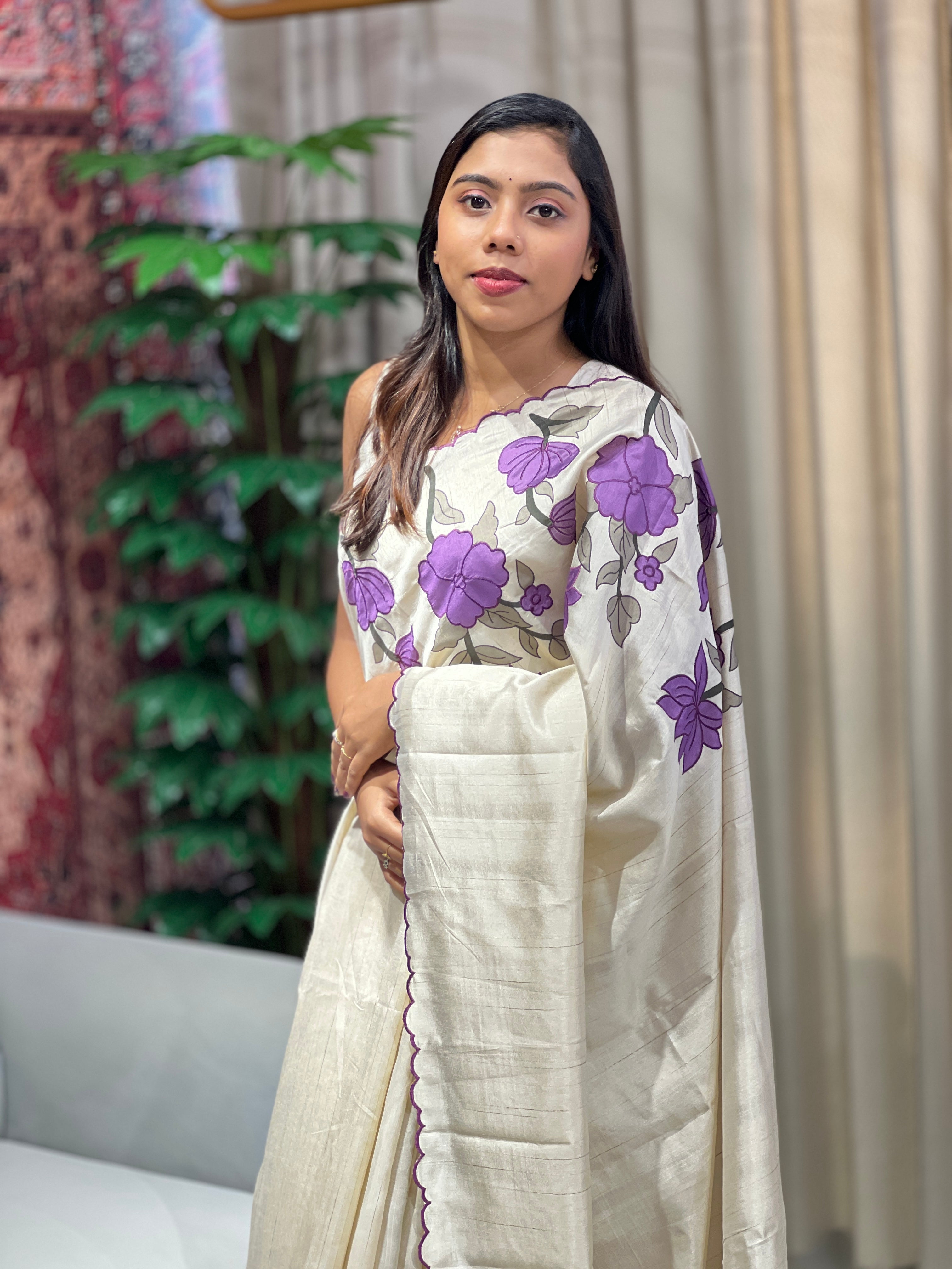 Floral Digital Printed Semi Tussar Saree | HT364