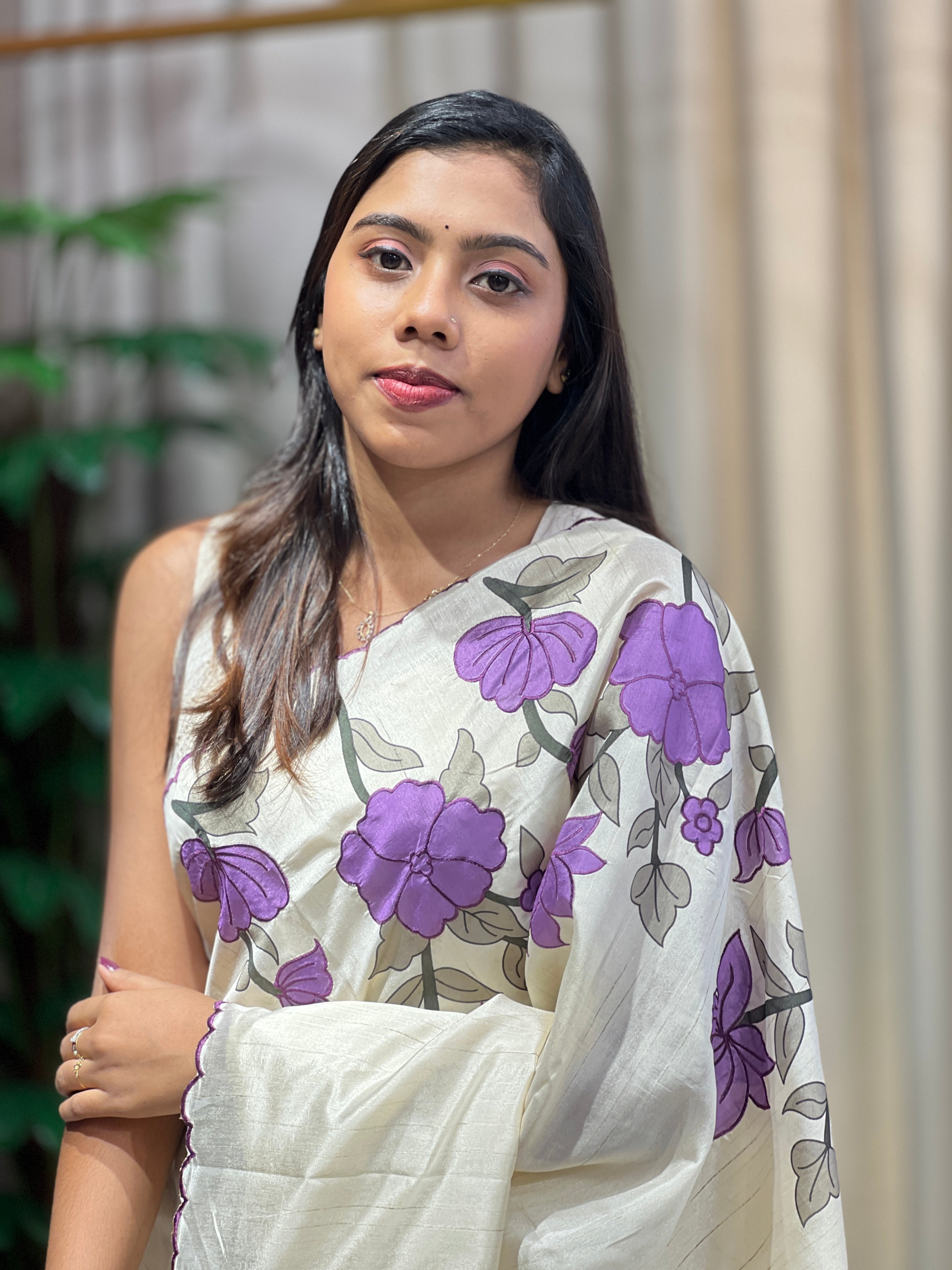 Floral Digital Printed Semi Tussar Saree | HT364