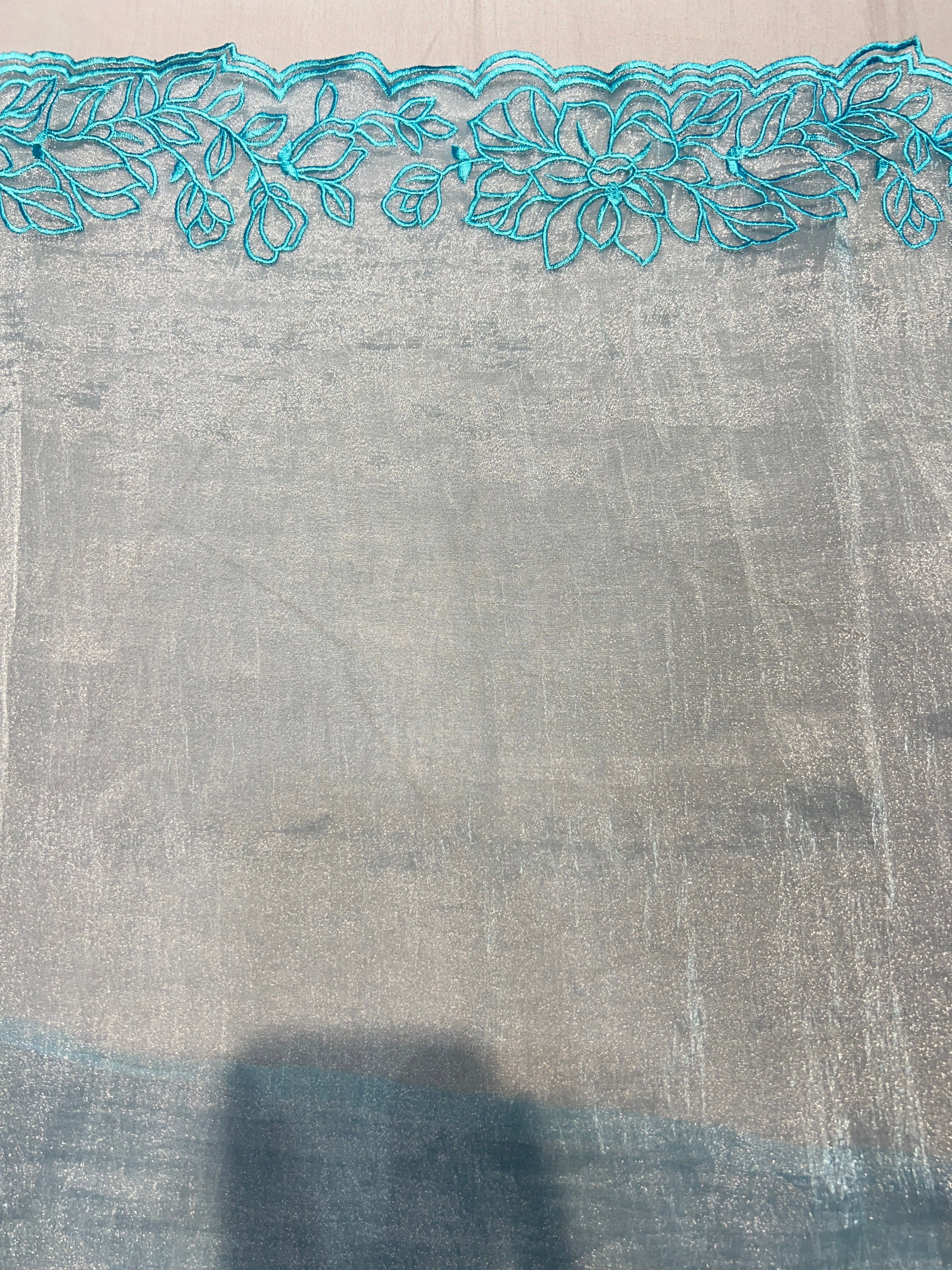 Floral Machine Embroidery Detailed Shimmer Organza Saree | BLD1520