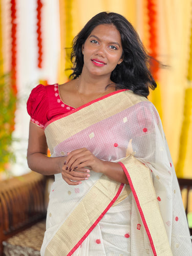 Polka Dot Weaving Patterned Silky Kota Saree | MR156