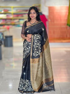 Floral Embroidery Bhagalpuri Linen Saree | NHH461