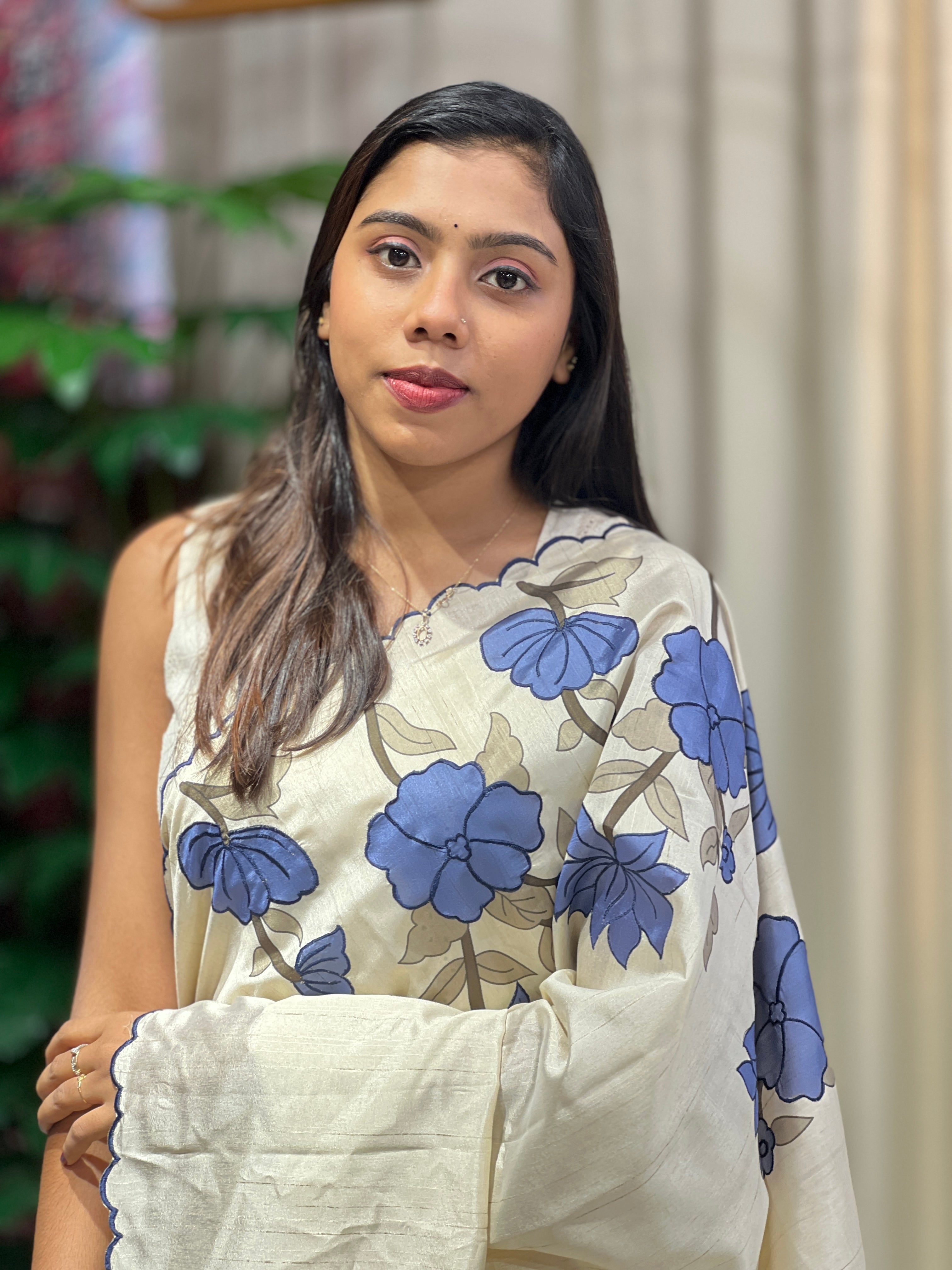 Floral Digital Printed Semi Tussar Saree | HT365