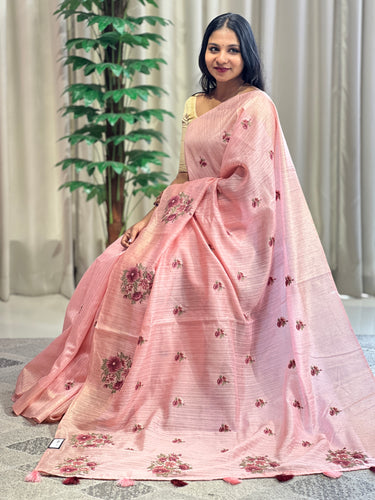 Cross Stitch Embroidery Geecha Tussar Finish Saree |  BLD1133