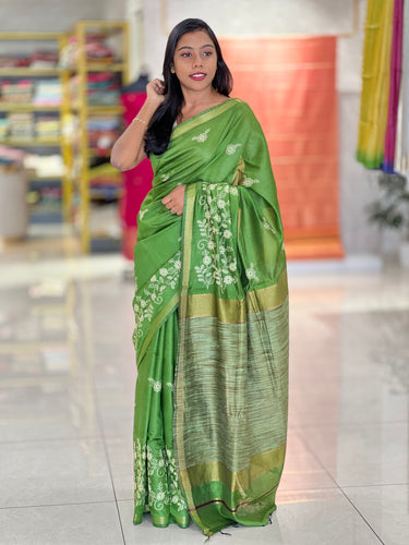 Floral Embroidery Bhagalpuri Linen Saree | NHH460