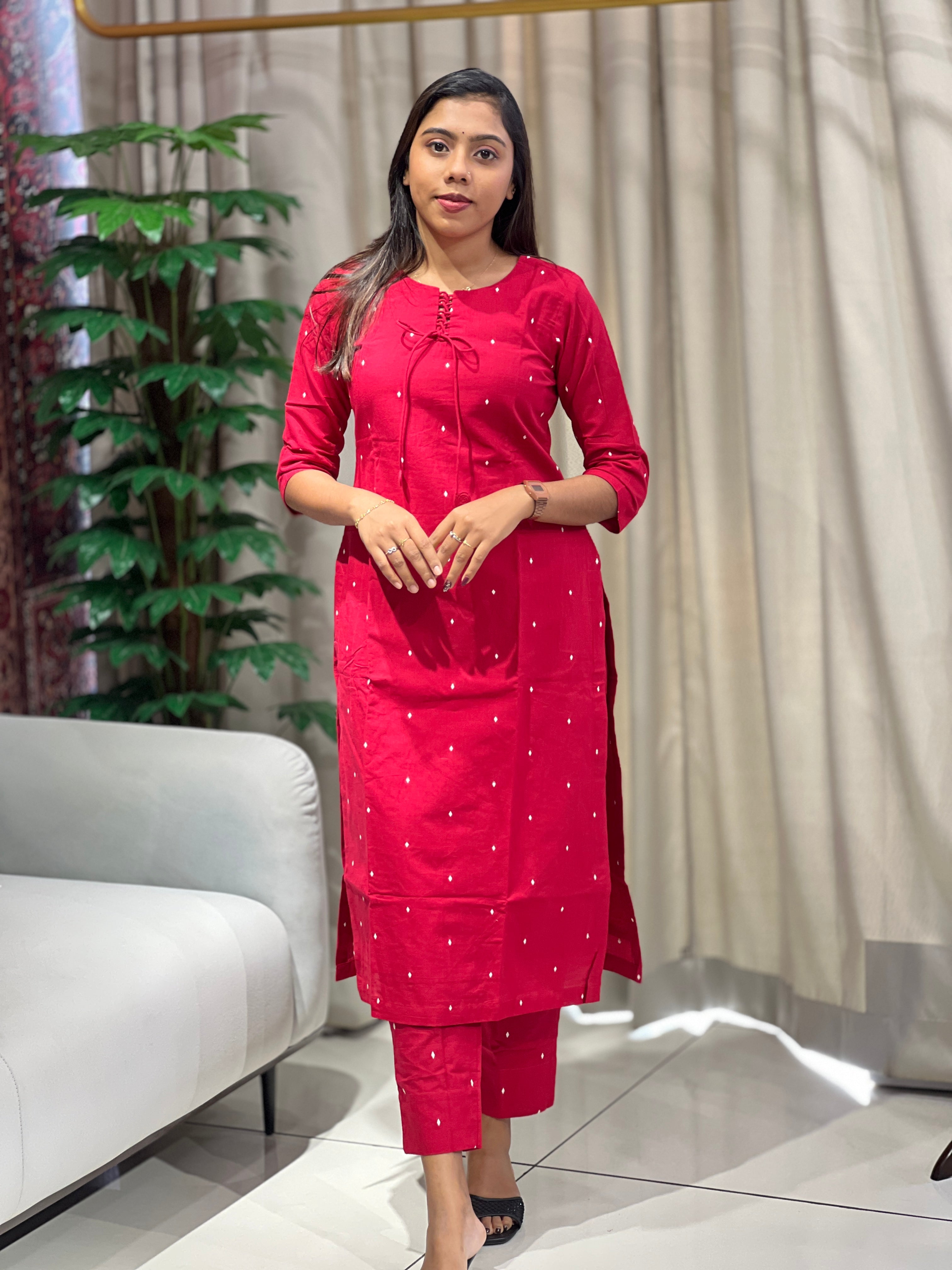 Embroidery Butta Detailed Cotton Kurta Set | SV292