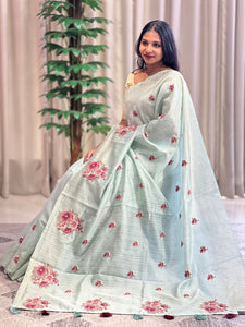 Cross Stitch Embroidery Geecha Tussar Finish Saree |  BLD1128