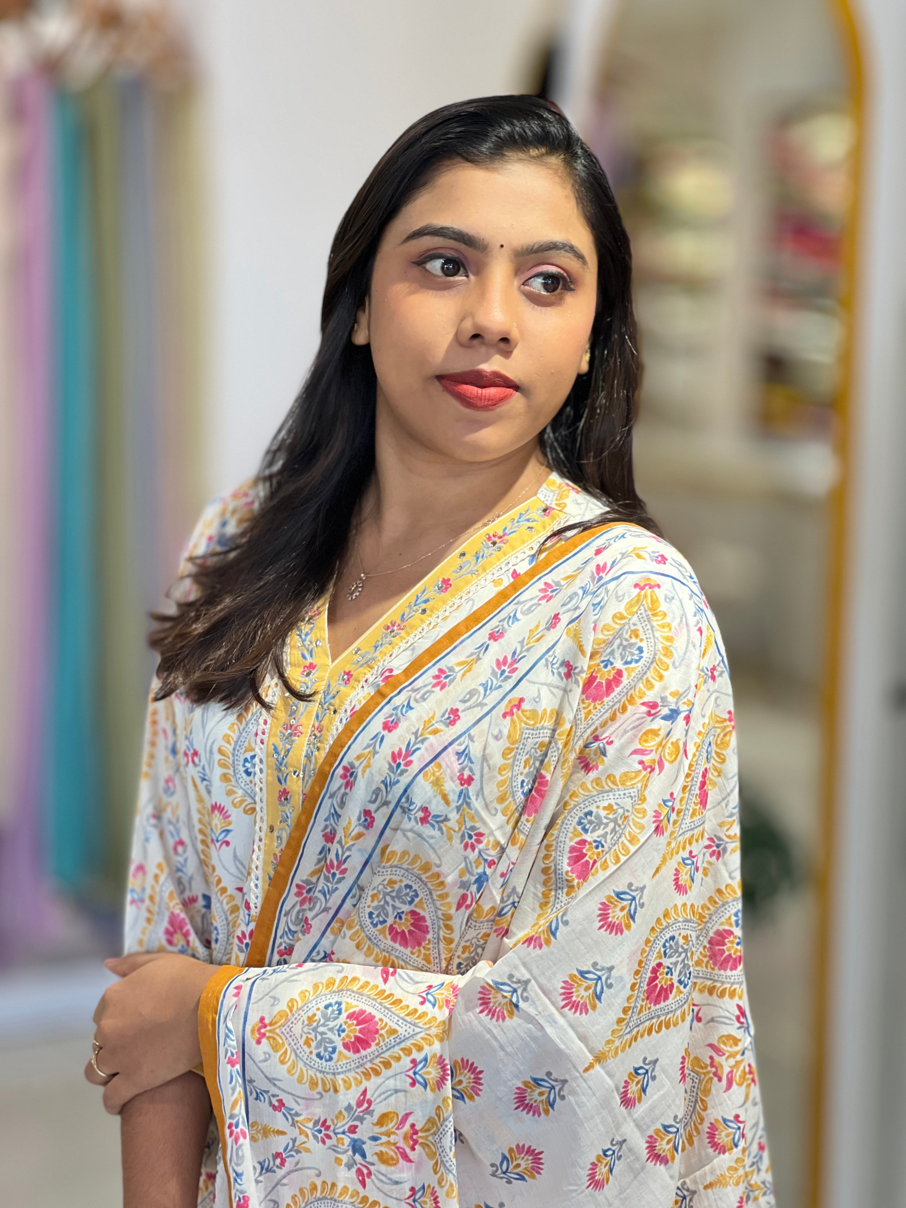 Floral Pattern Cotton Kurta Set |UNM145