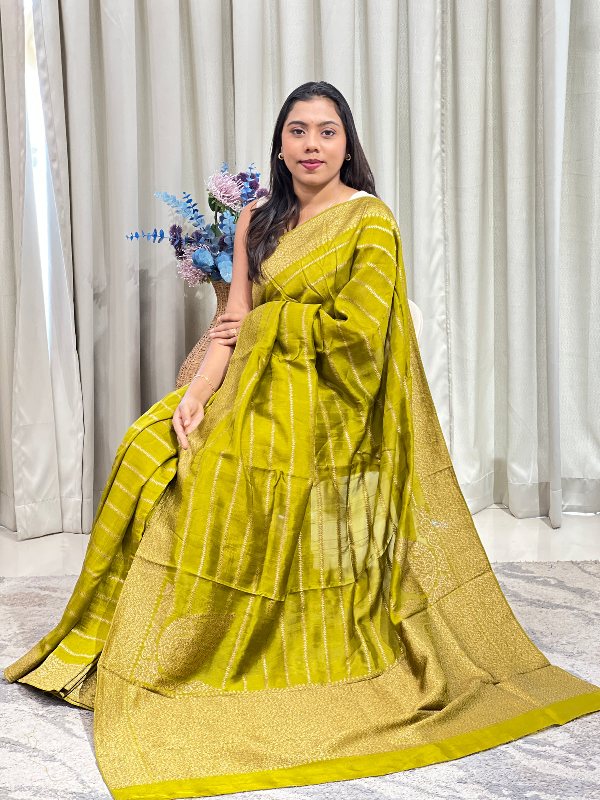 Vertical Line Pattern Semi Tussar Saree | YNG1780