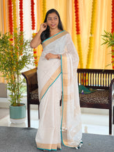 Zari Check Patterned Linen Saree | SK446
