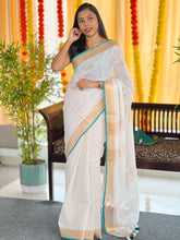 Zari Check Patterned Linen Saree | SK446