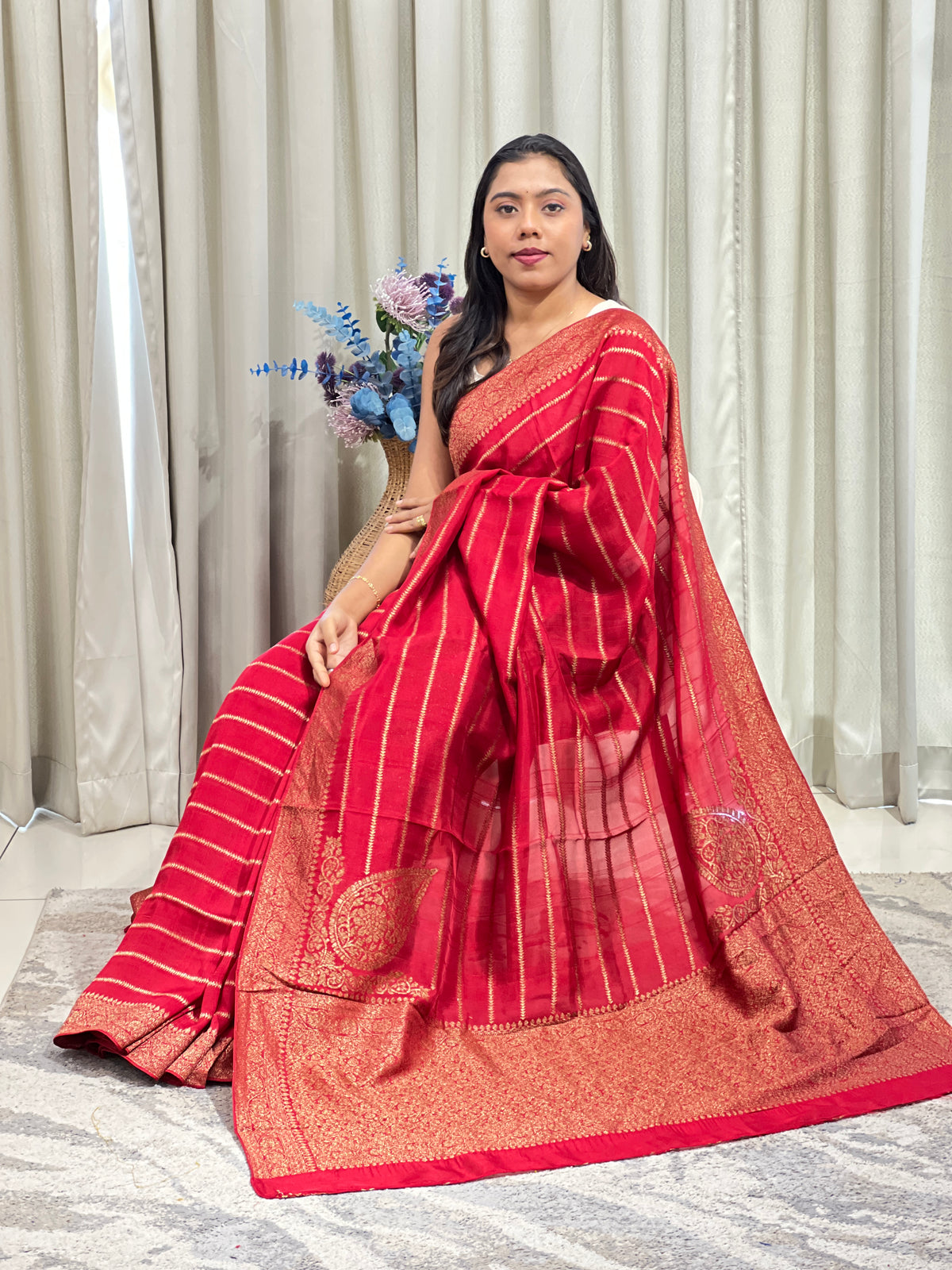 Vertical Line Pattern Semi Tussar Saree | YNG1775