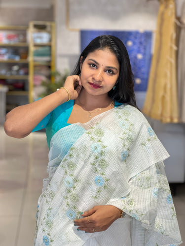 Floral Machine Embroidery Detailed Silky Kota Saree | NHH522