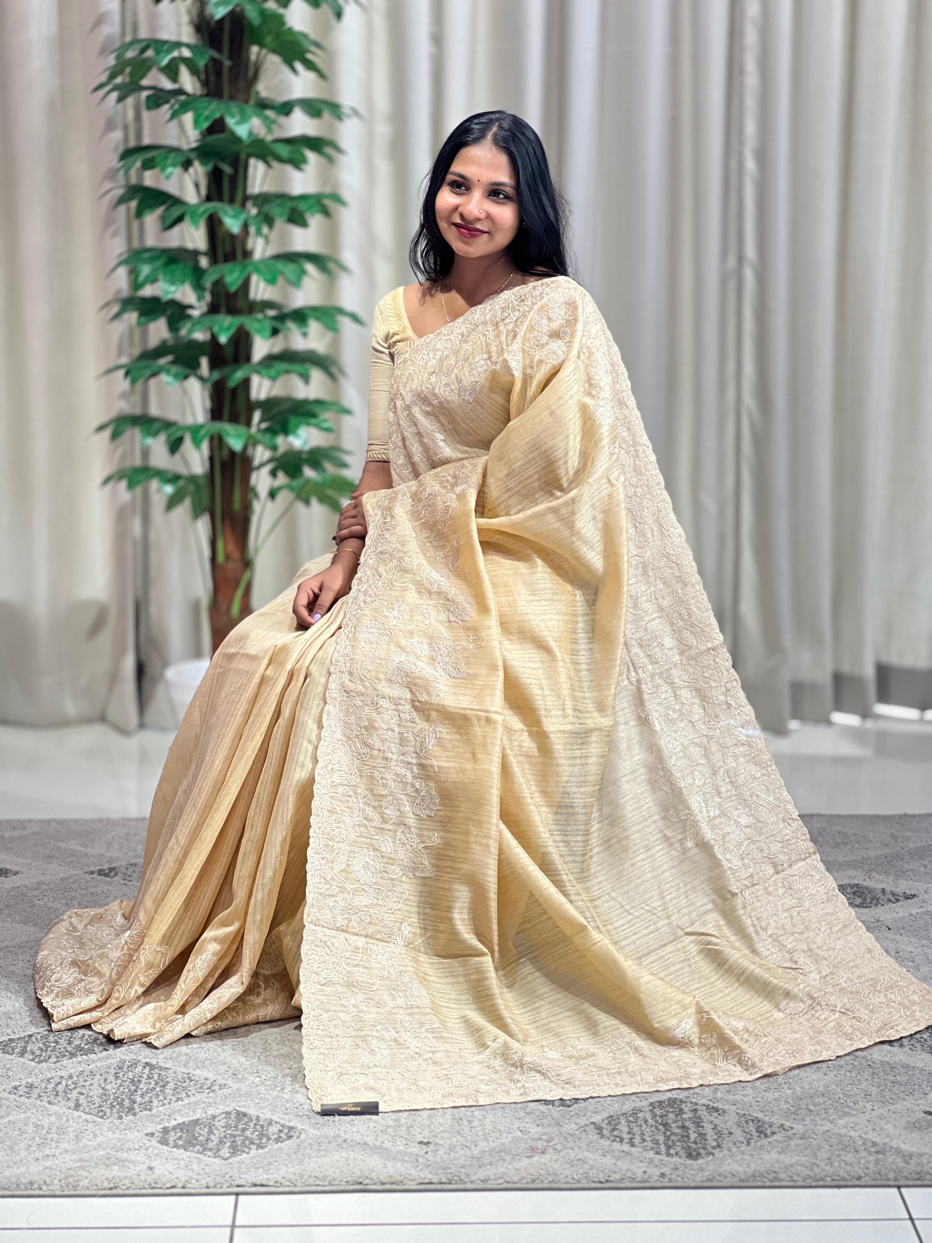Machine Embroidery Geecha Tussar Saree | BLD1125