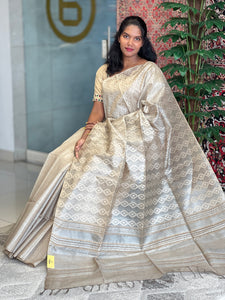 Self Weaving Geometric Patterned Tussar Saree | PNS204