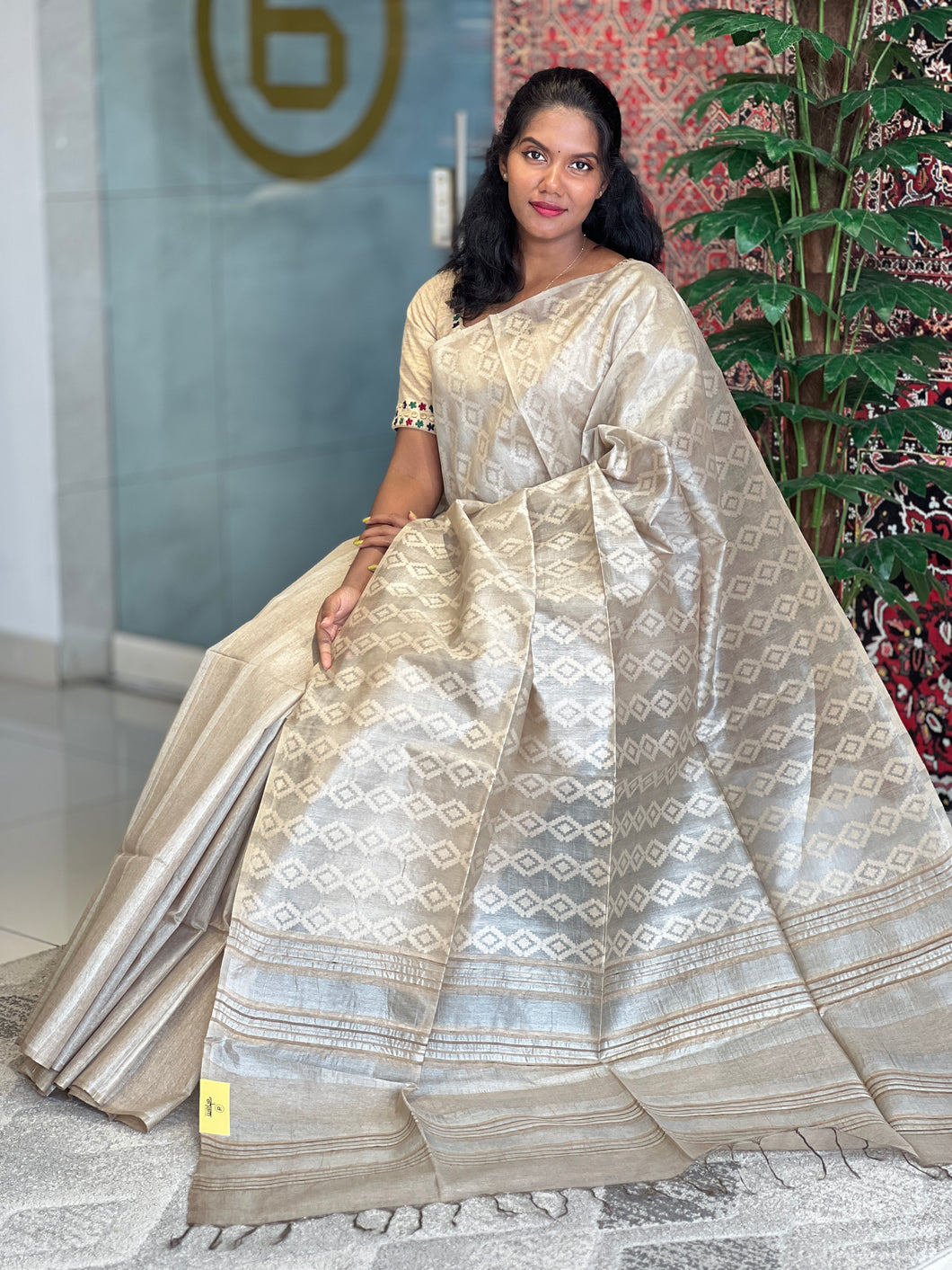 Self Weaving Geometric Patterned Tussar Saree | PNS204