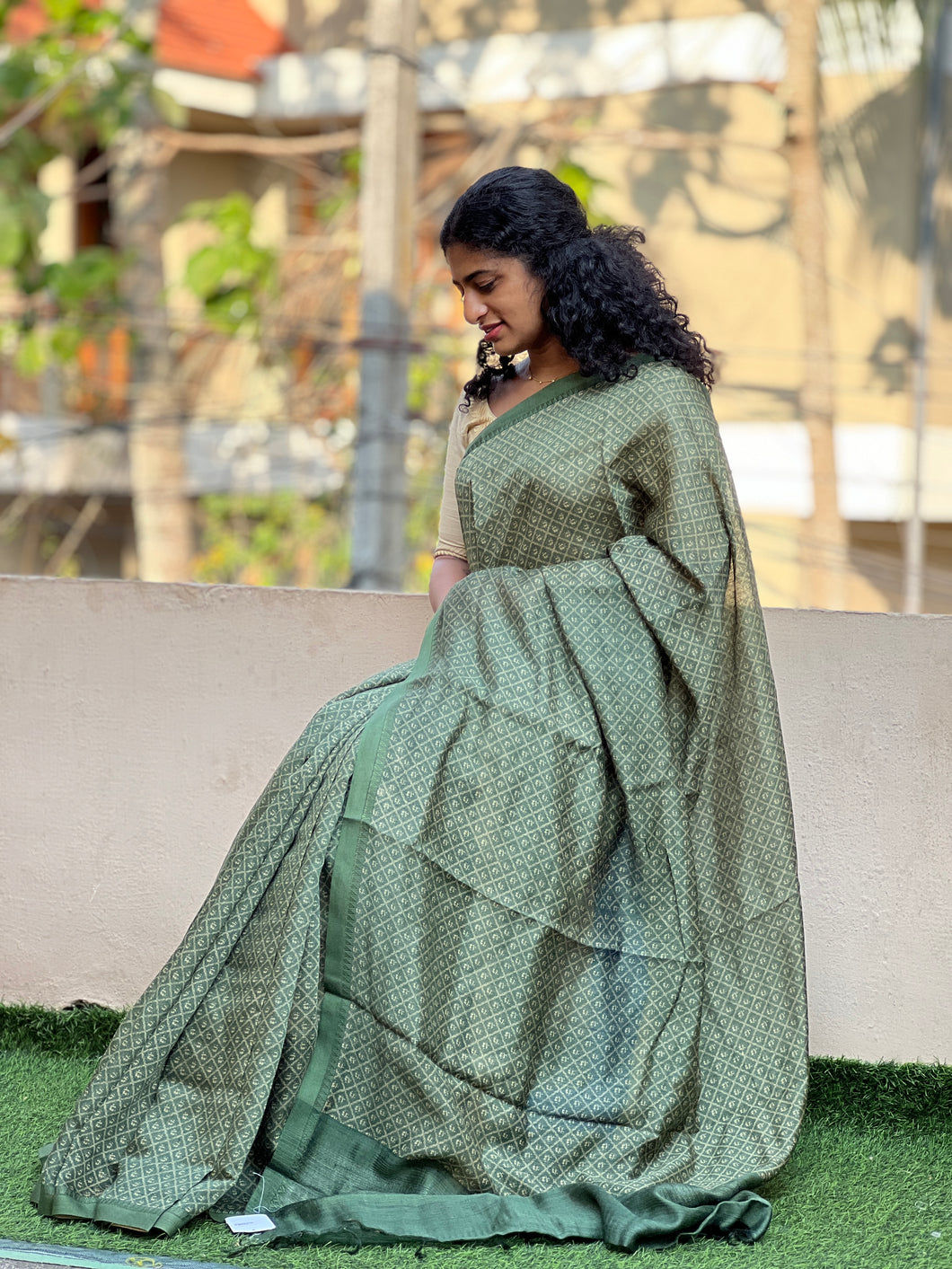 Screen Printed Muga Tussar Saree | YNG148