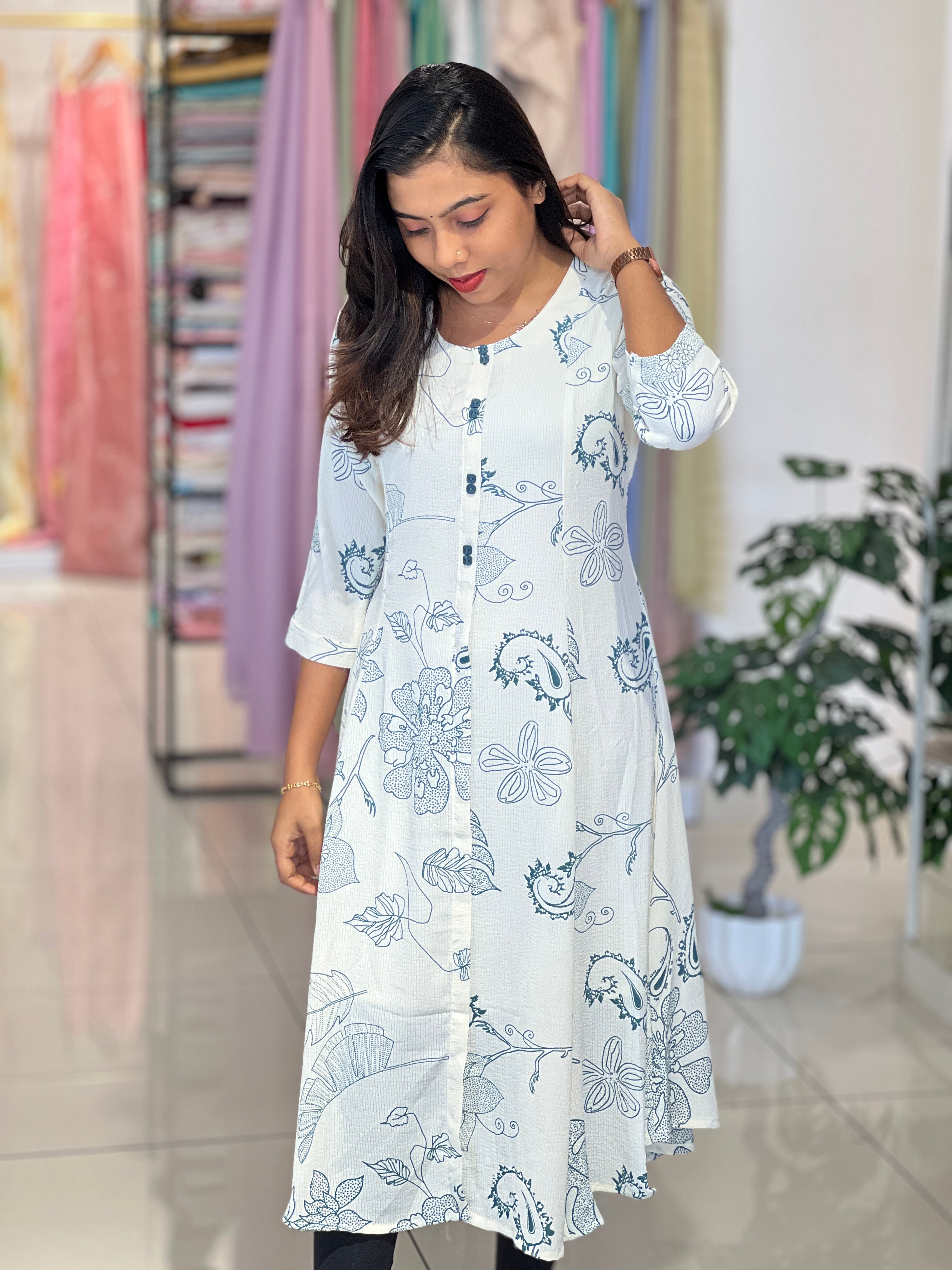 Floral Printed Crushed Rayon Kurta | UNM151