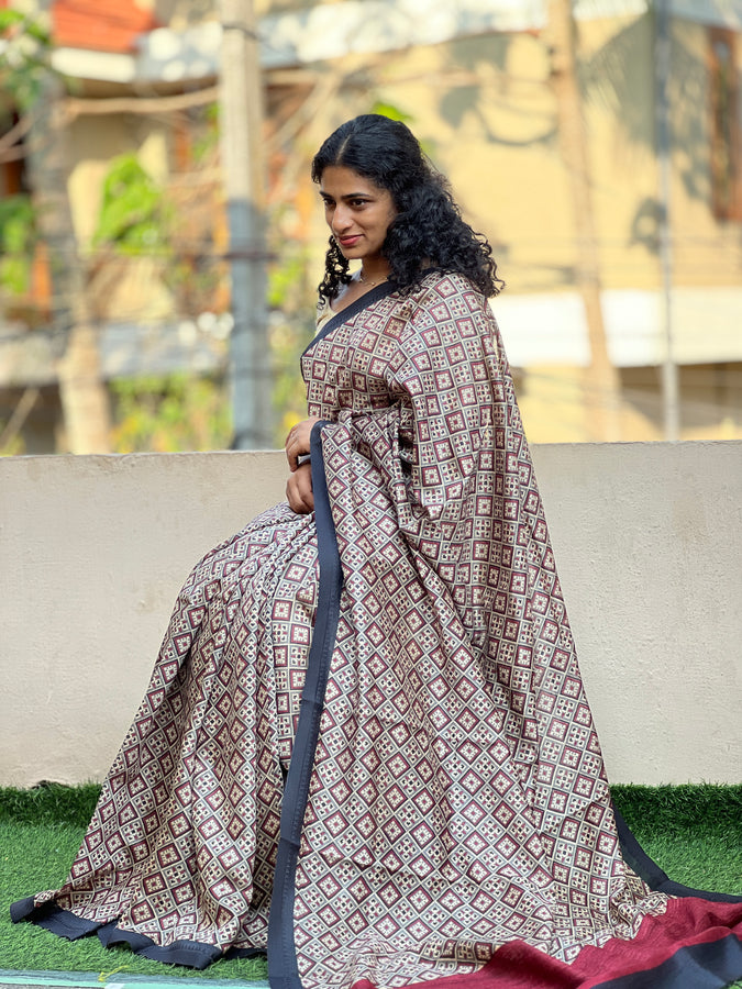 Screen Printed  Muga Tussar Saree | YNG146