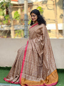 Screen Printed  Muga Tussar Saree | YNG146