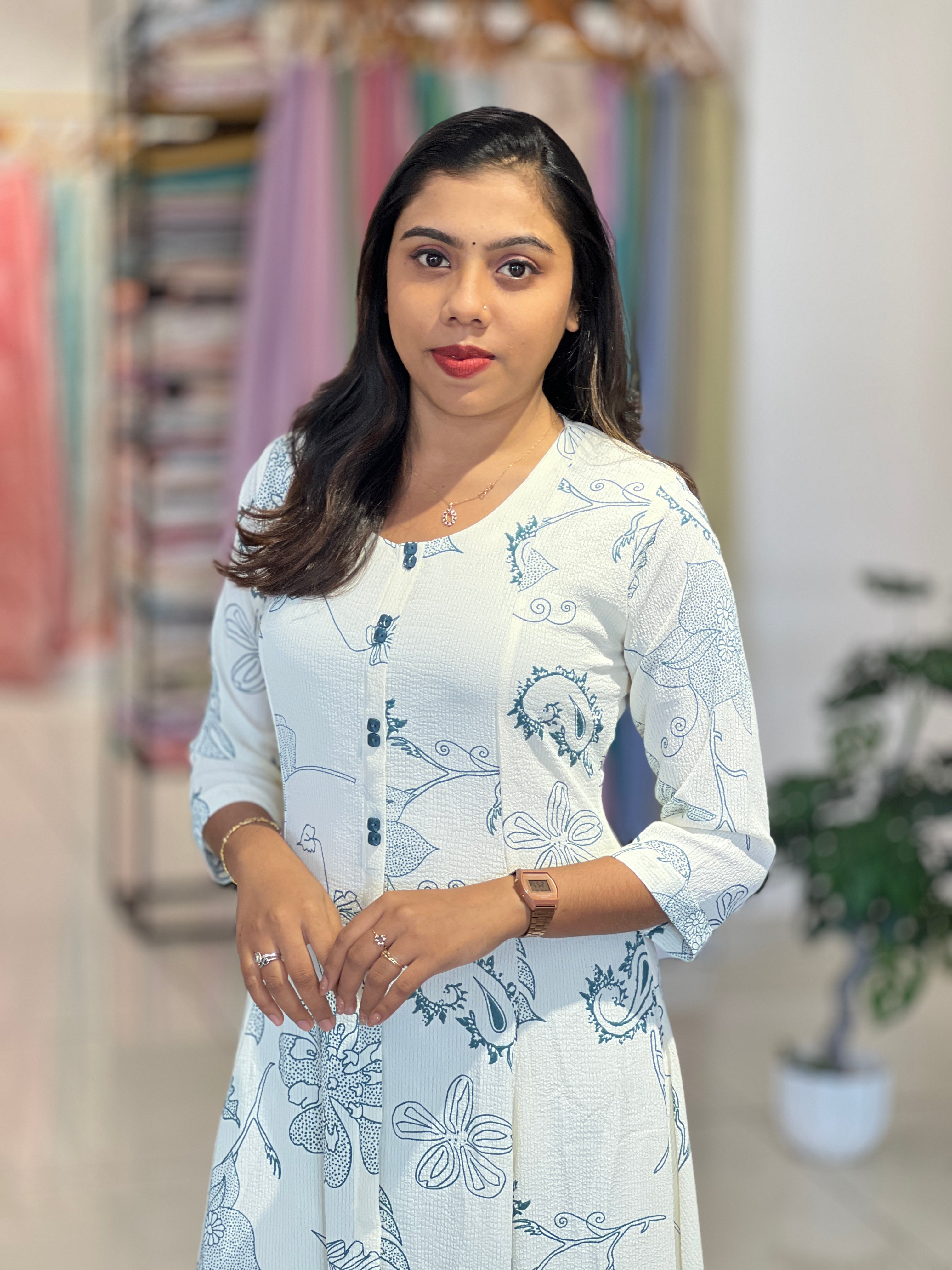 Floral Printed Crushed Rayon Kurta | UNM151