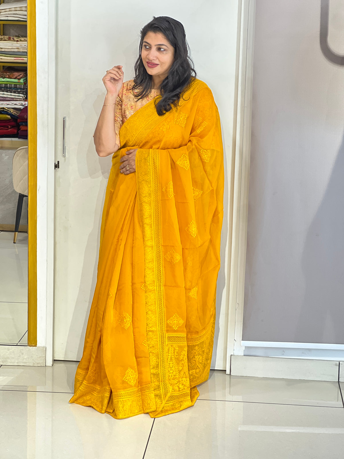 Lucknowi Embroidered Organza Saree | MM719