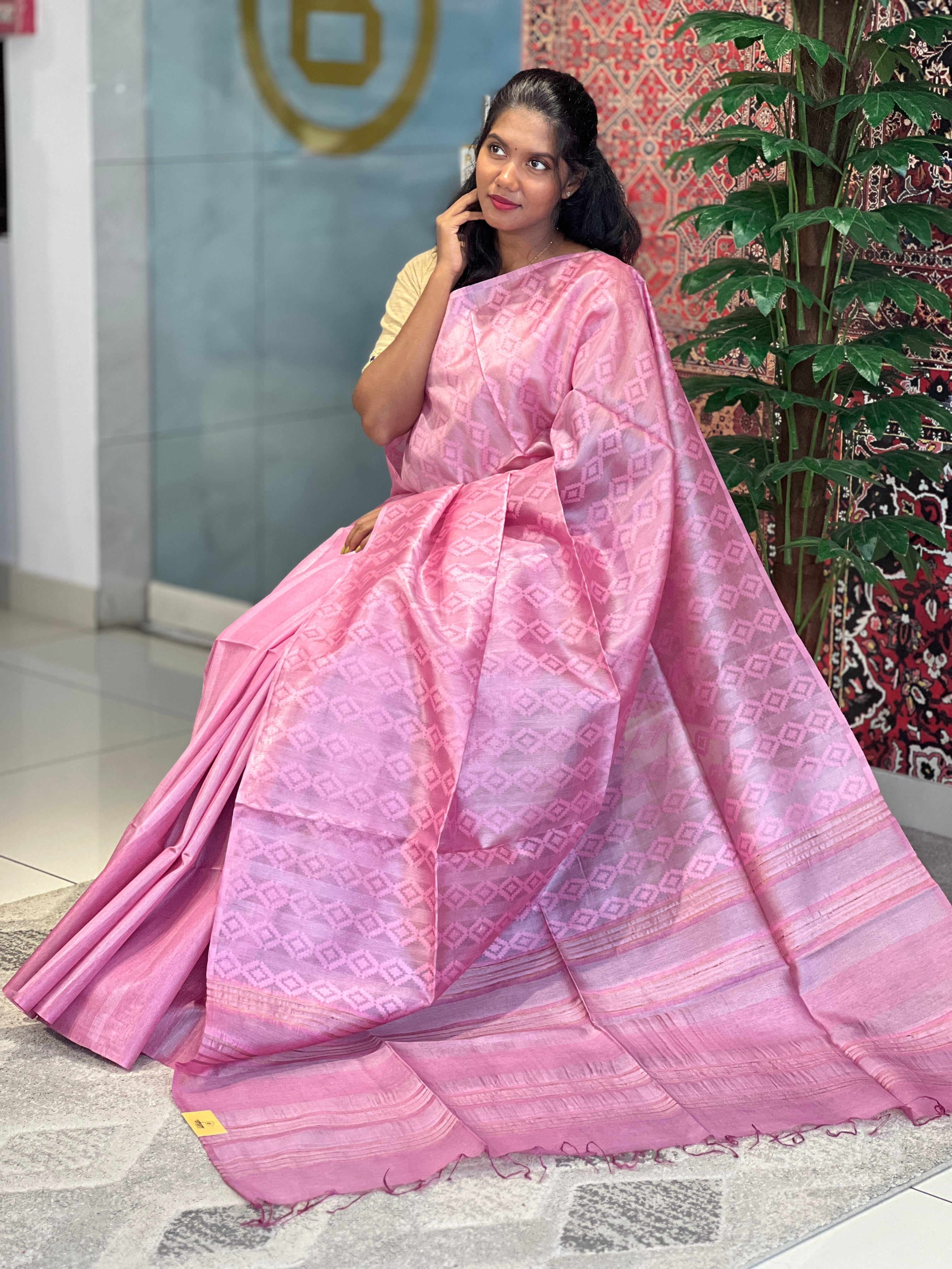 Self Weaving Geometric Patterned Tussar Saree | PNS210