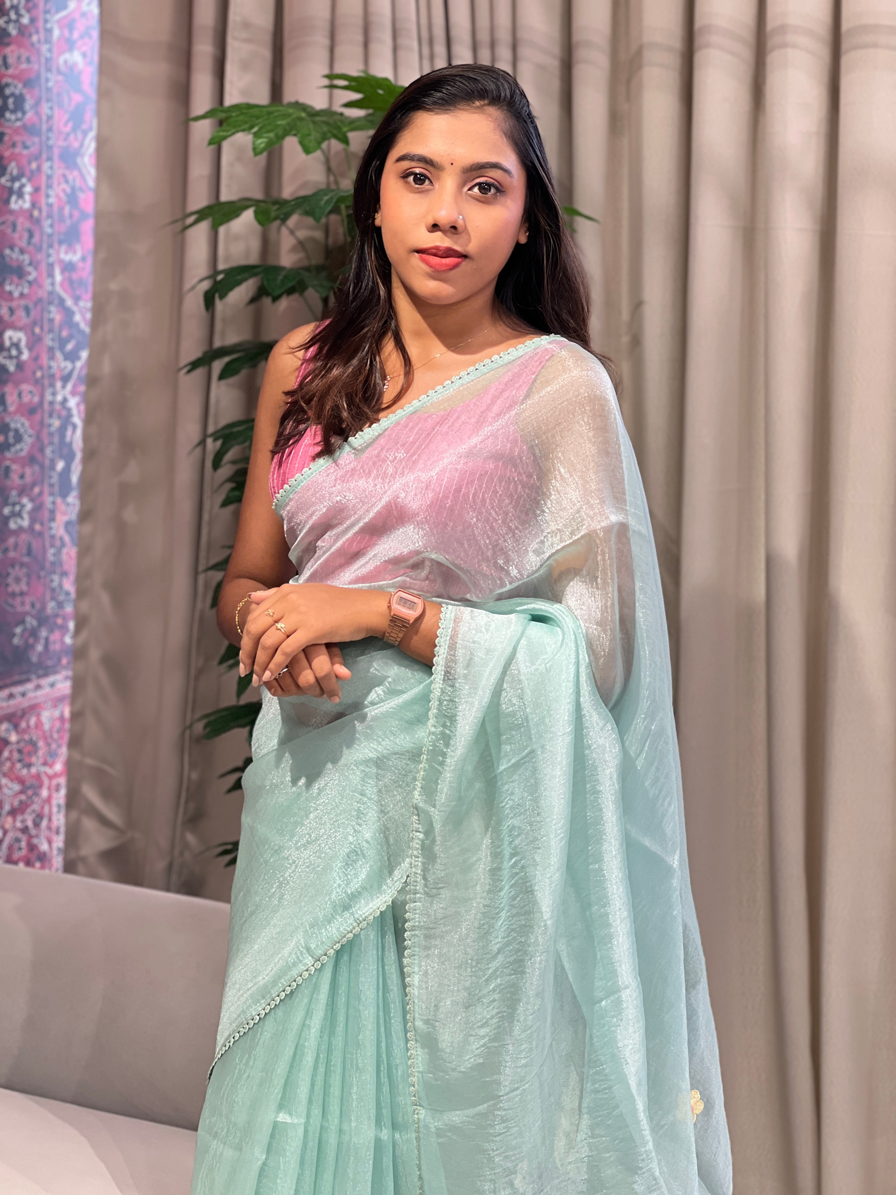 Patch Detailed Shimmer Organza Saree | BLD1513