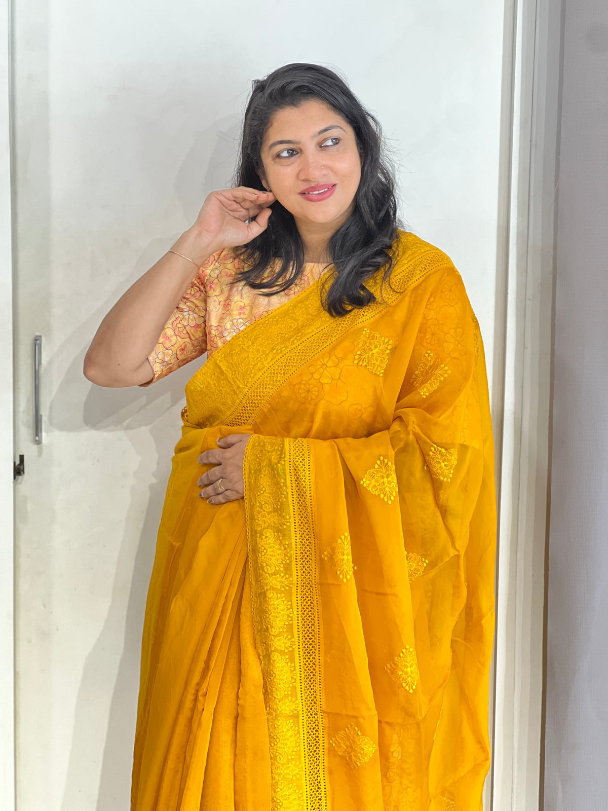 Lucknowi Embroidered Organza Saree | MM719