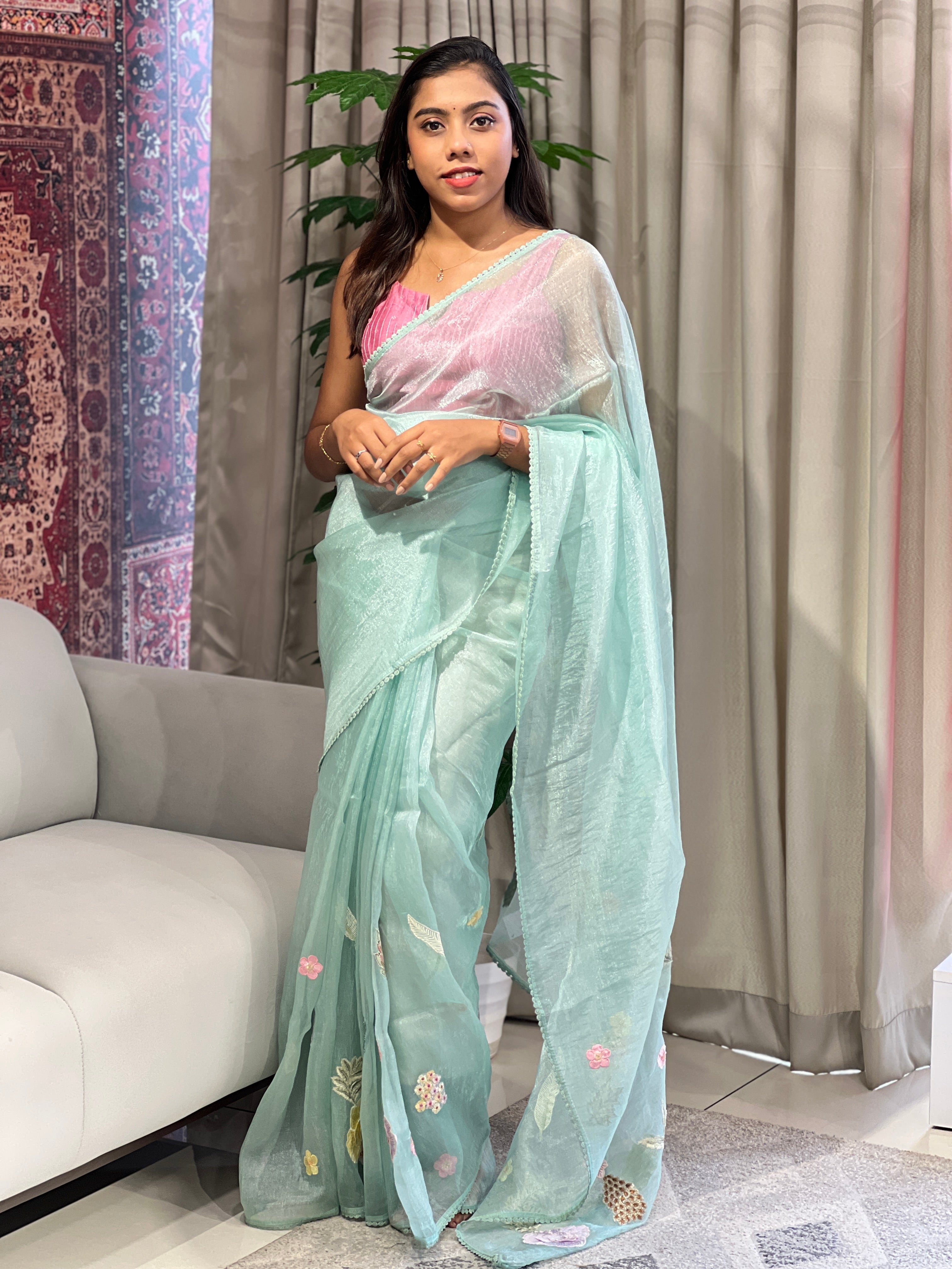 Patch Detailed Shimmer Organza Saree | BLD1513