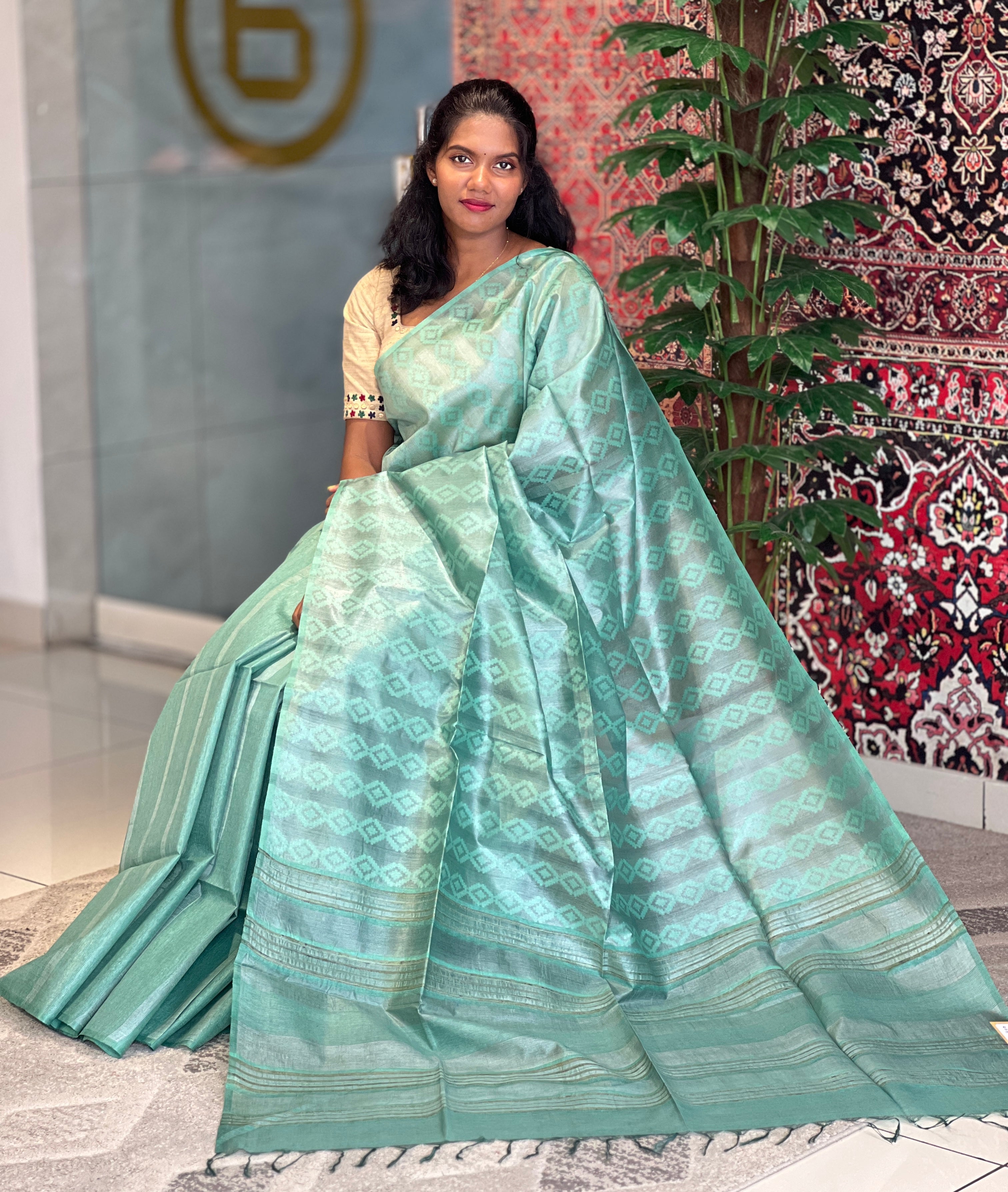 Self Weaving Geometric Patterned Tussar Saree | PNS211