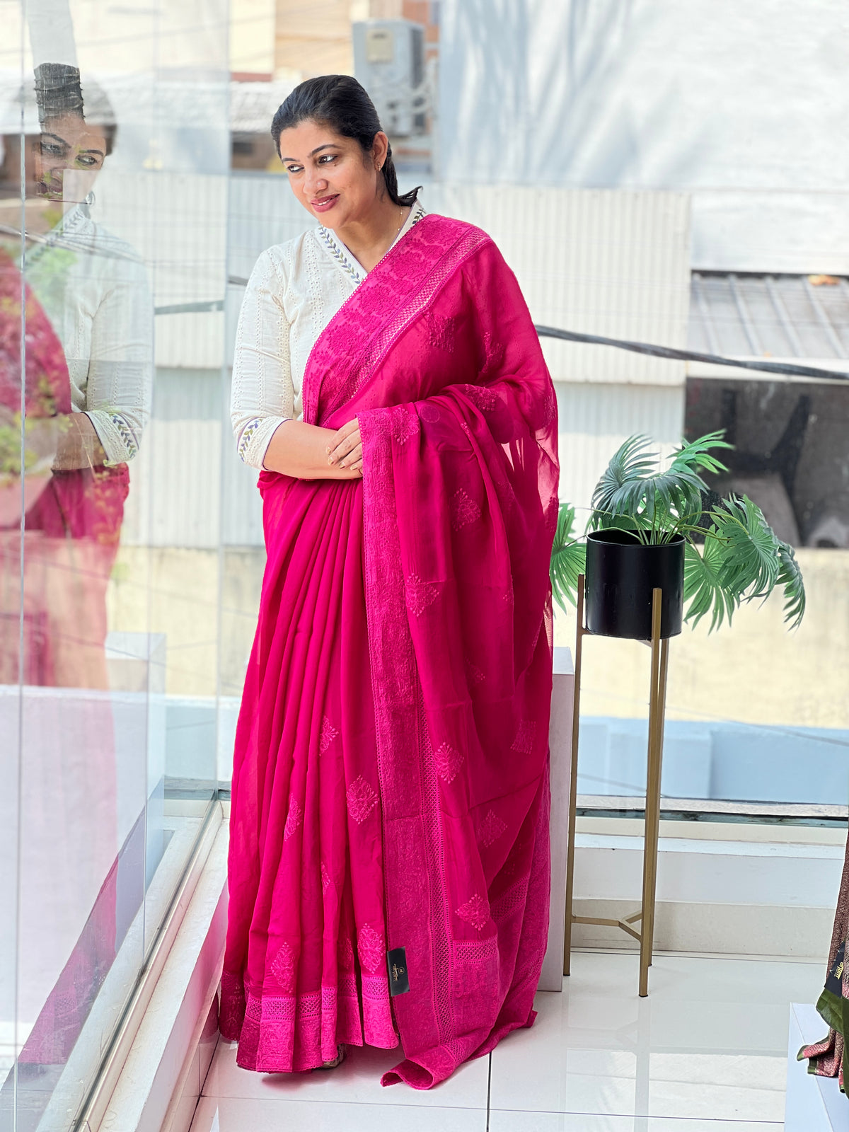 Lucknowi Embroidered Organza Saree | MM718