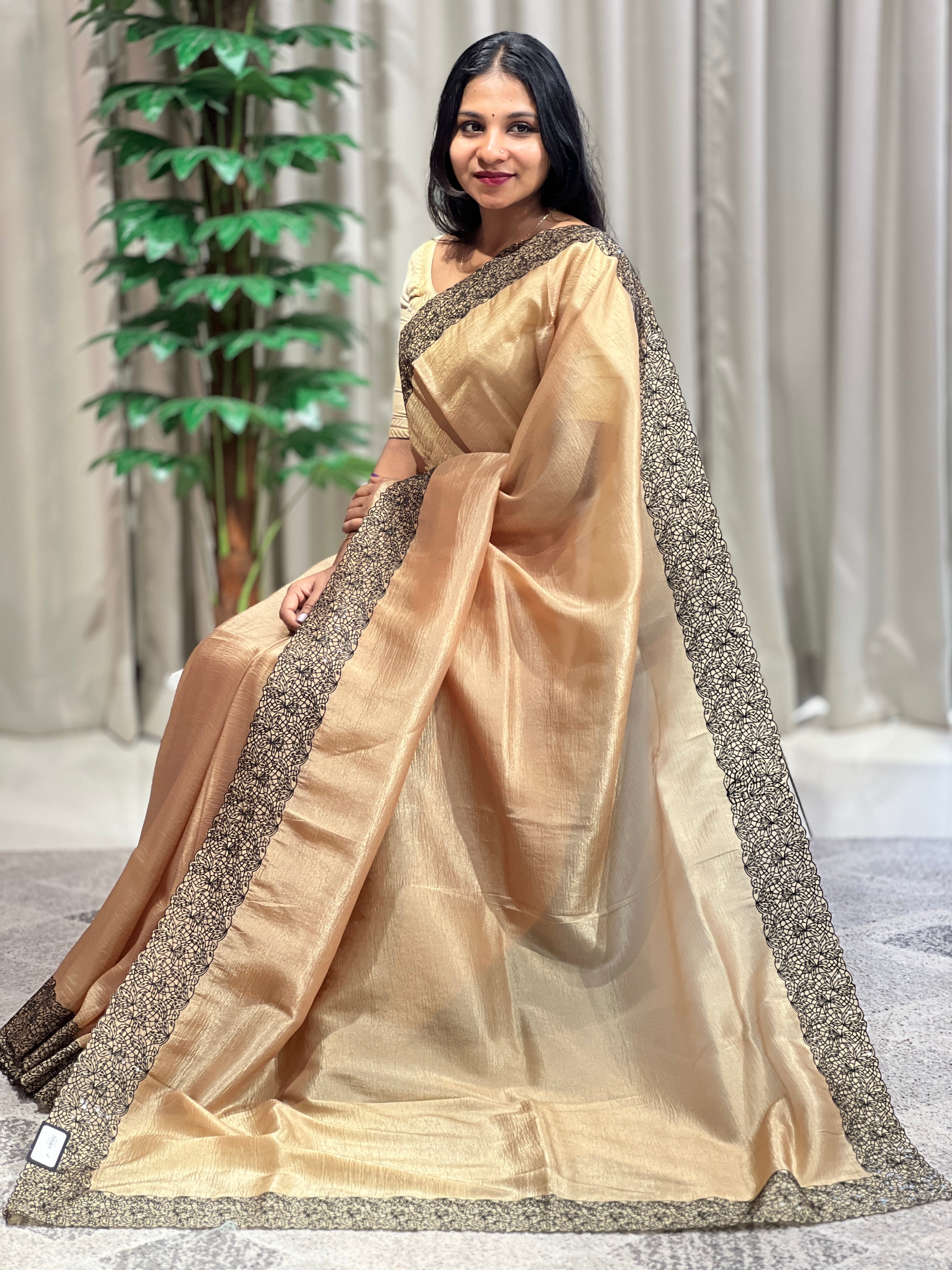 Machine Embroidery Border Detailed Viscose Organza Saree | BLD1068