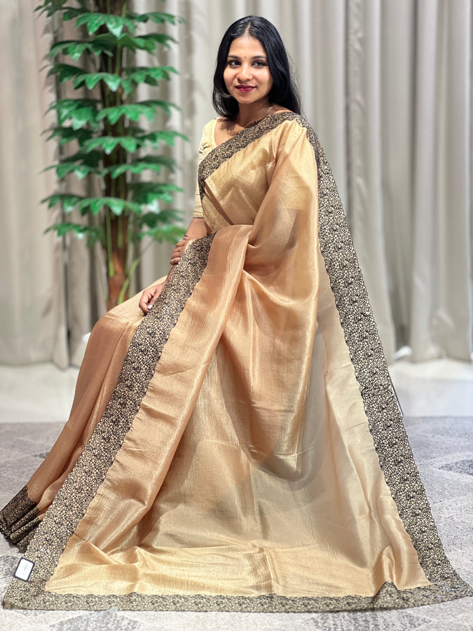 Machine Embroidery Border Detailed Viscose Organza Saree | BLD1068