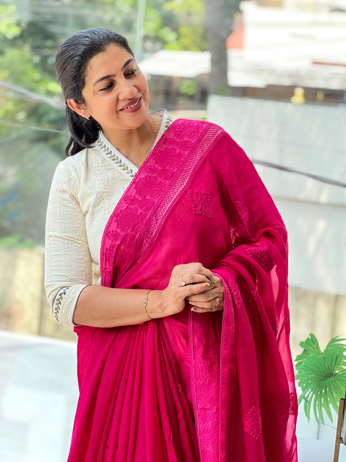 Lucknowi Embroidered Organza Saree | MM718