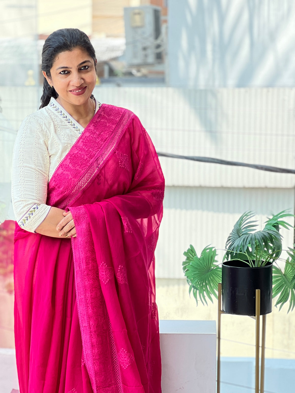Lucknowi Embroidered Organza Saree | MM718