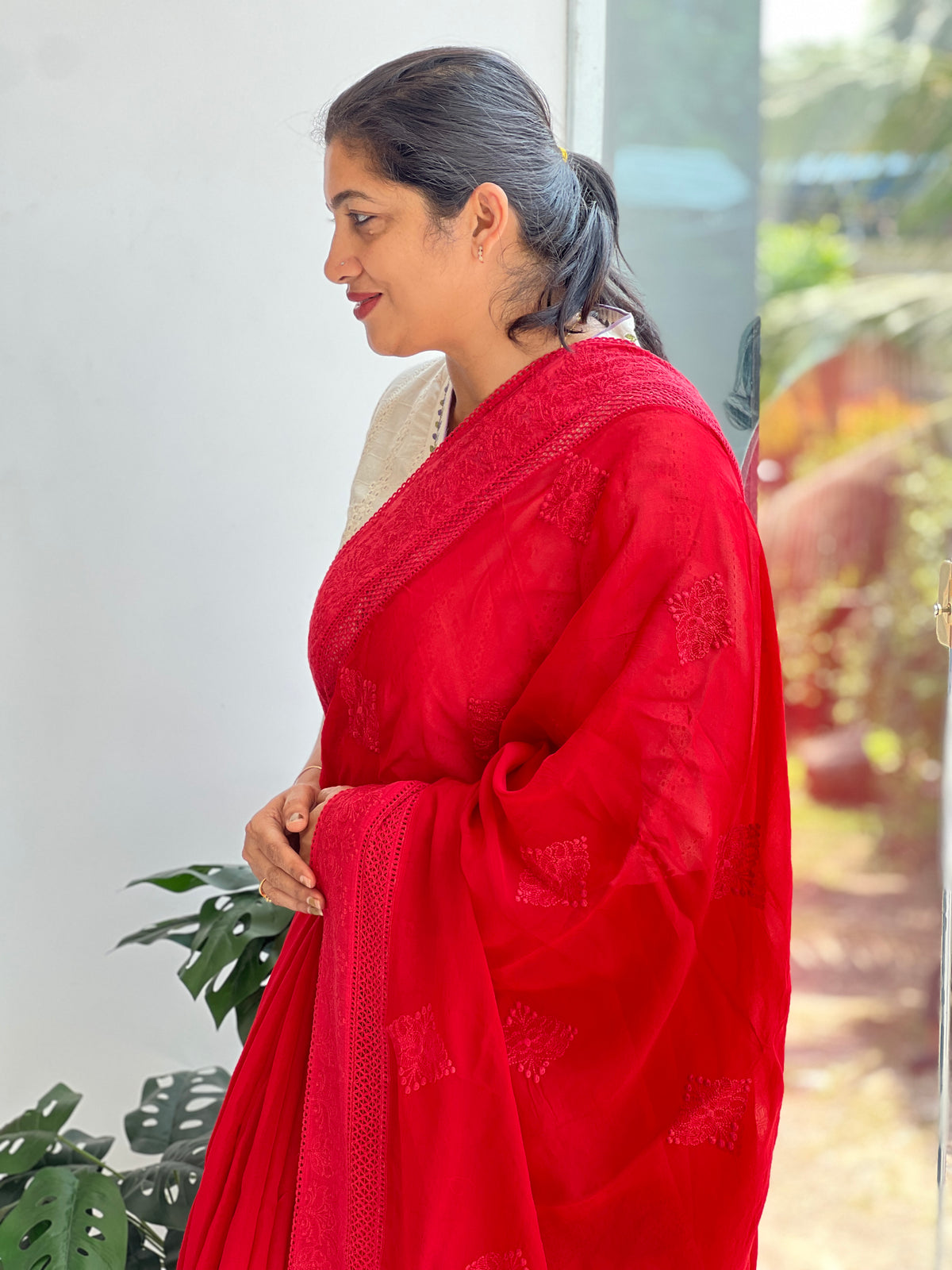 Lucknowi Embroidered Organza Saree | MM717
