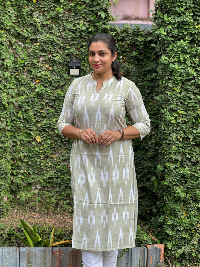 Olive Green Color Ikat Weaved Kurta | DLS208