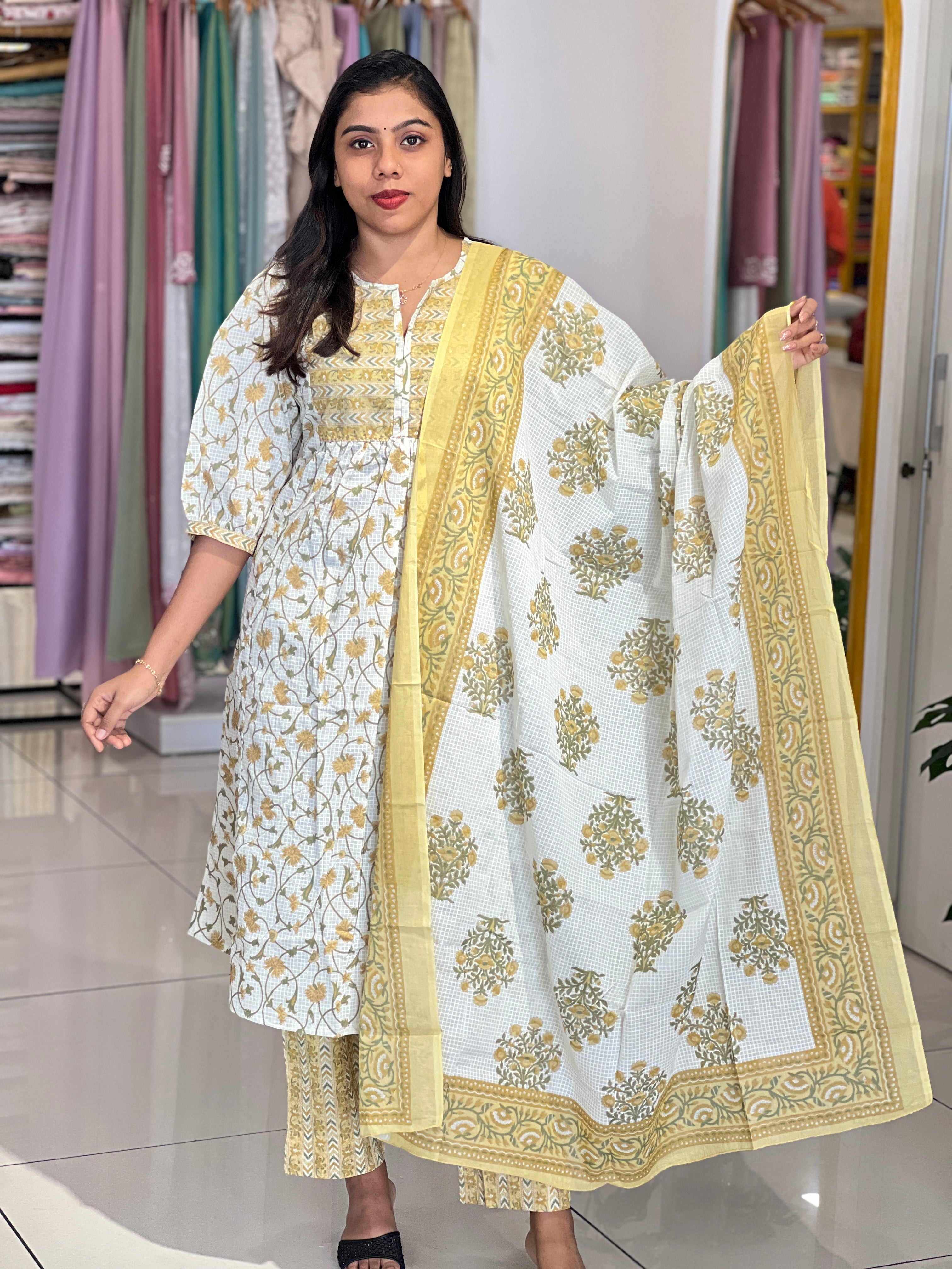 Foil Paint Detailed Cotton Kurta Set | UNM147