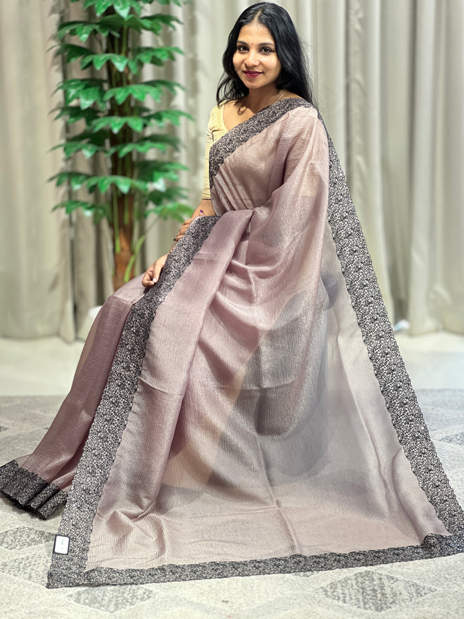 Machine Embroidery Border Detailed Viscose Organza Saree | BLD1067