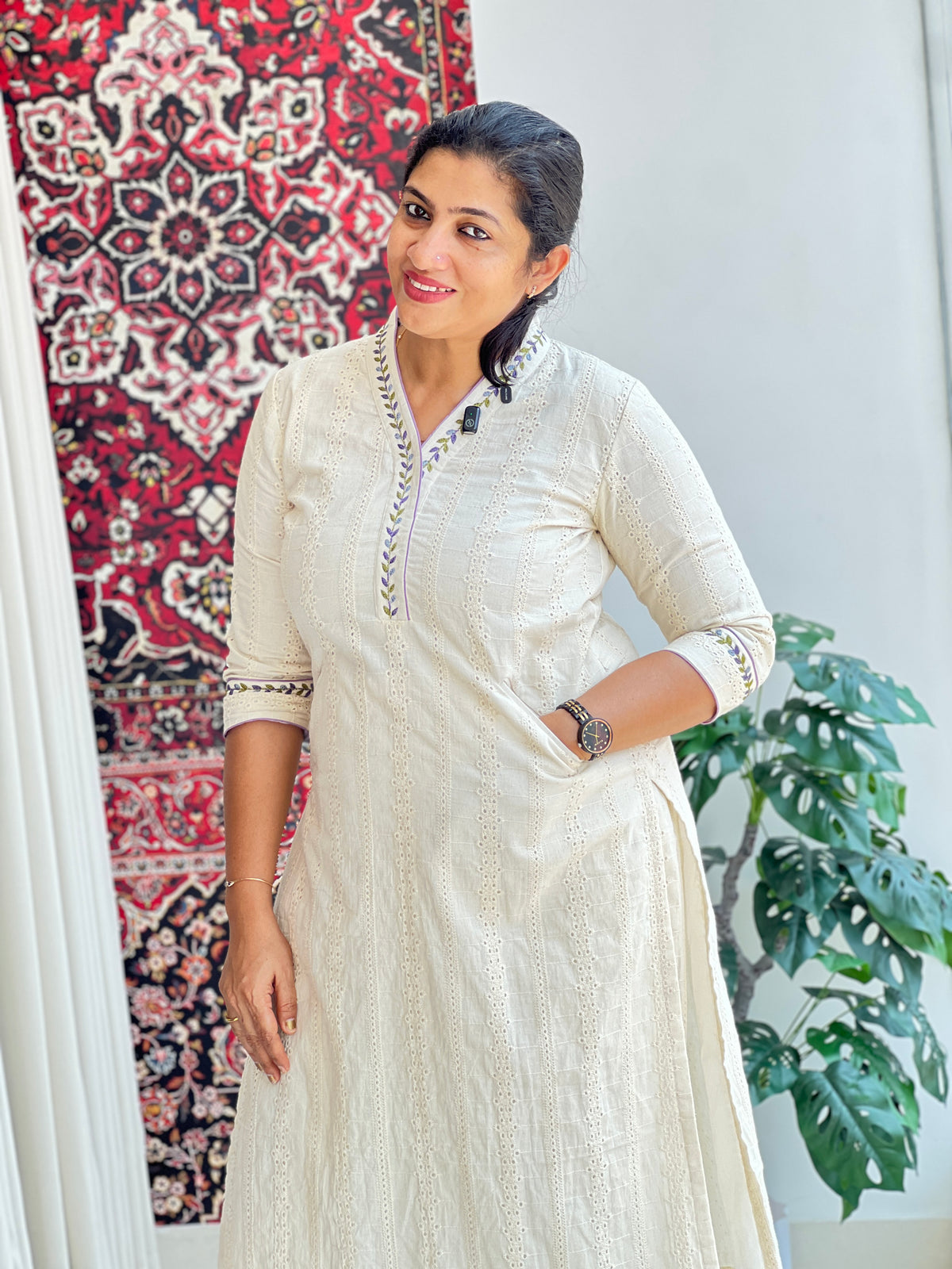 Ivory Bloom Embroidered Co-ord Set | DN845