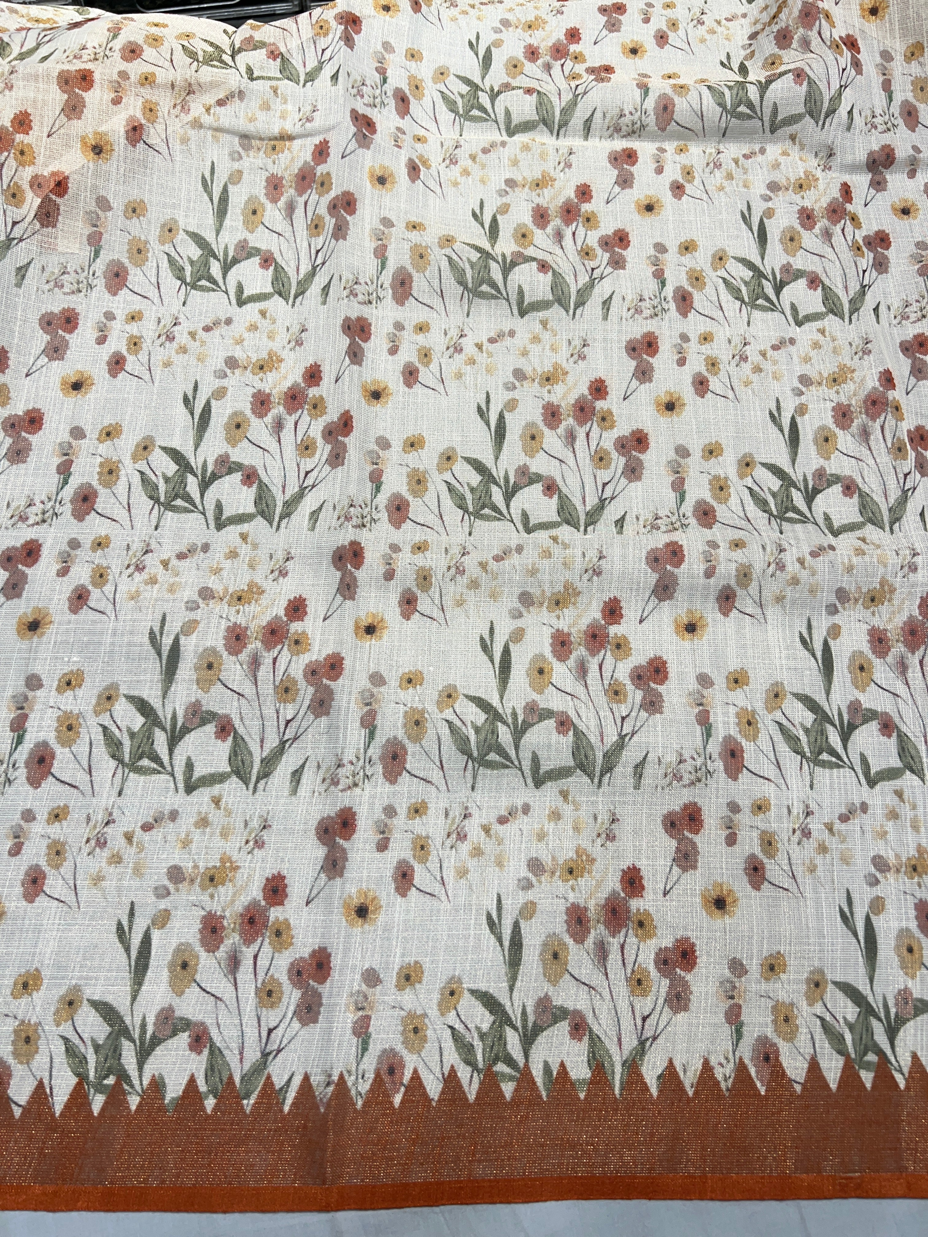 Print With Hand Embroidery Detailed Tissue Linen Saree | BLD1536