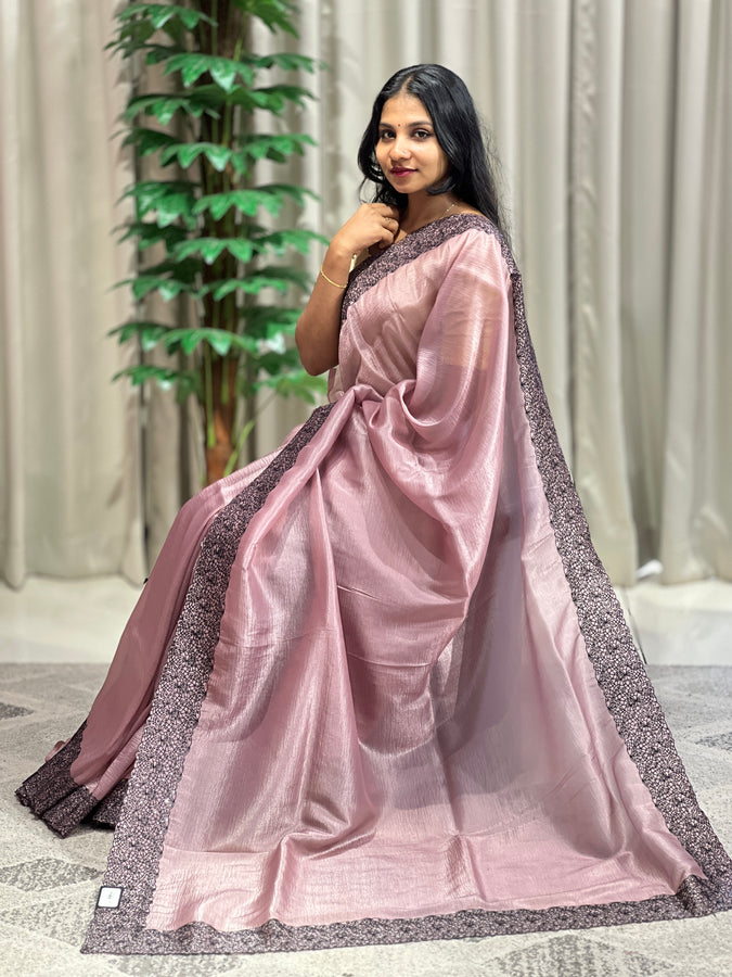 Machine Embroidery Border Detailed Viscose Organza Saree | BLD1069
