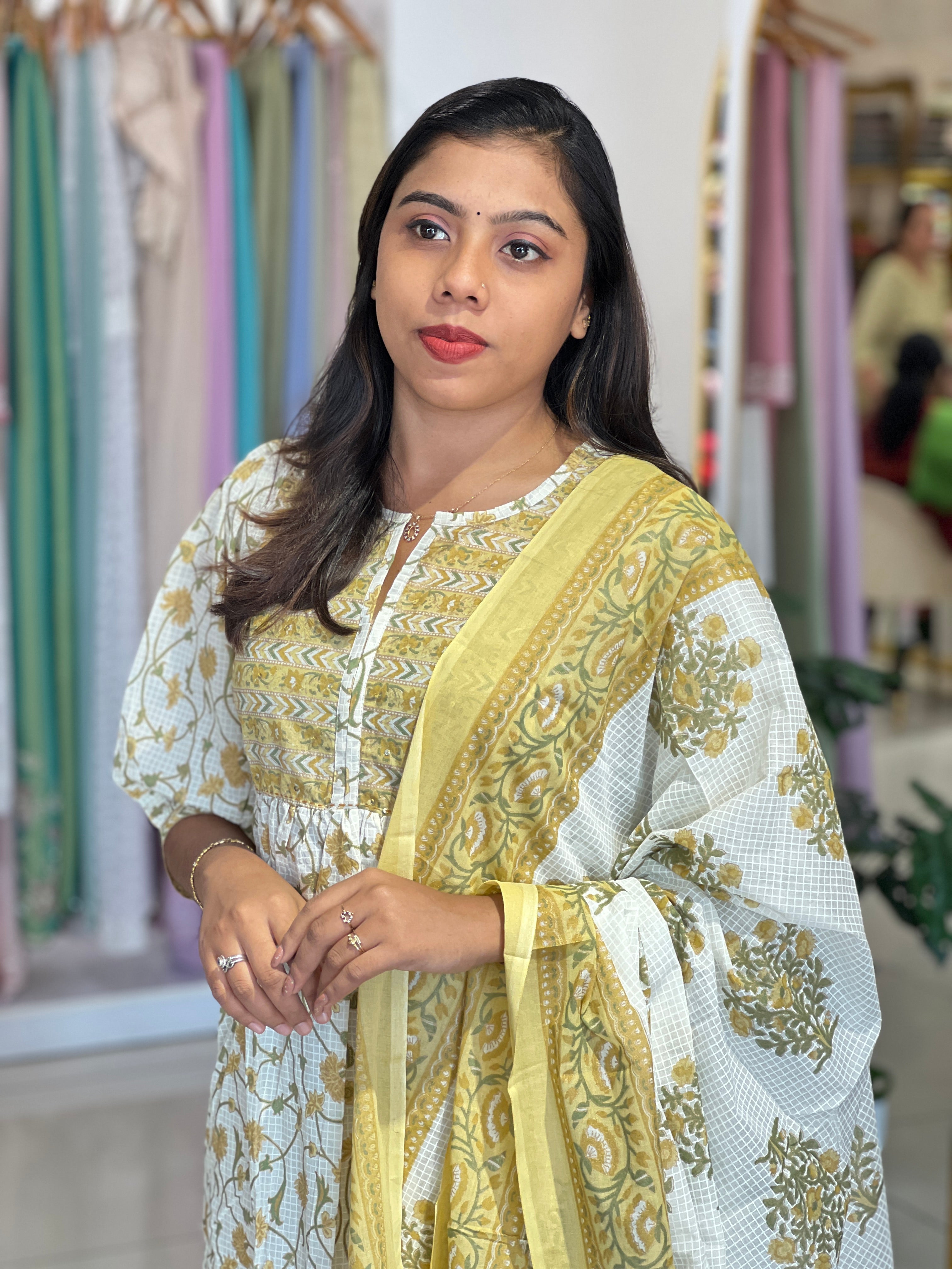 Foil Paint Detailed Cotton Kurta Set | UNM147