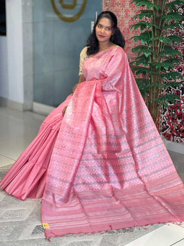 Thread Weaving Zigzag Patterned Noil Tussar Saree | PNS220