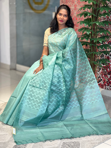 Thread Weaving Zigzag Patterned Noil Tussar Saree | PNS216