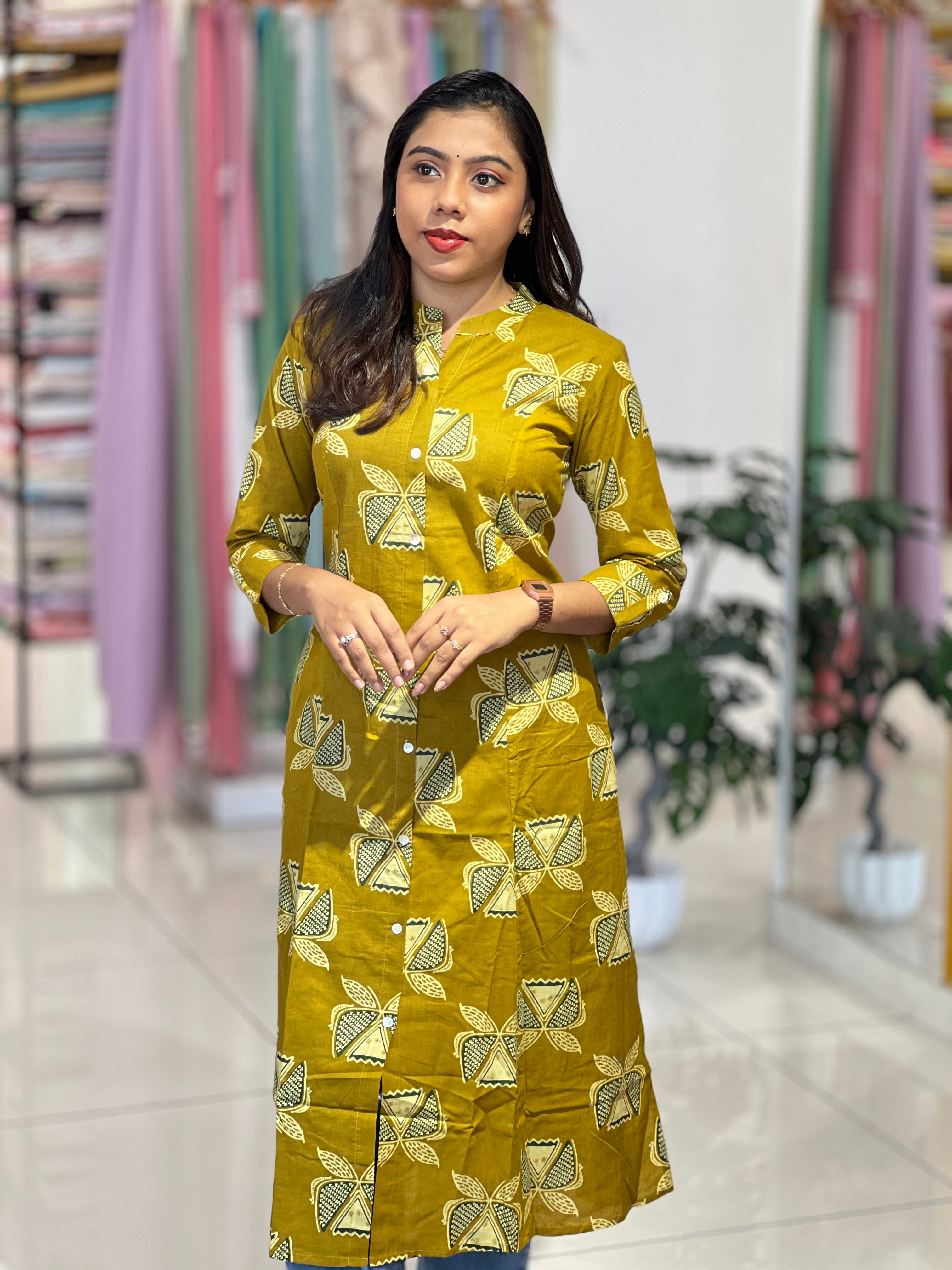Floral Printed Cotton Kurta |OMF160