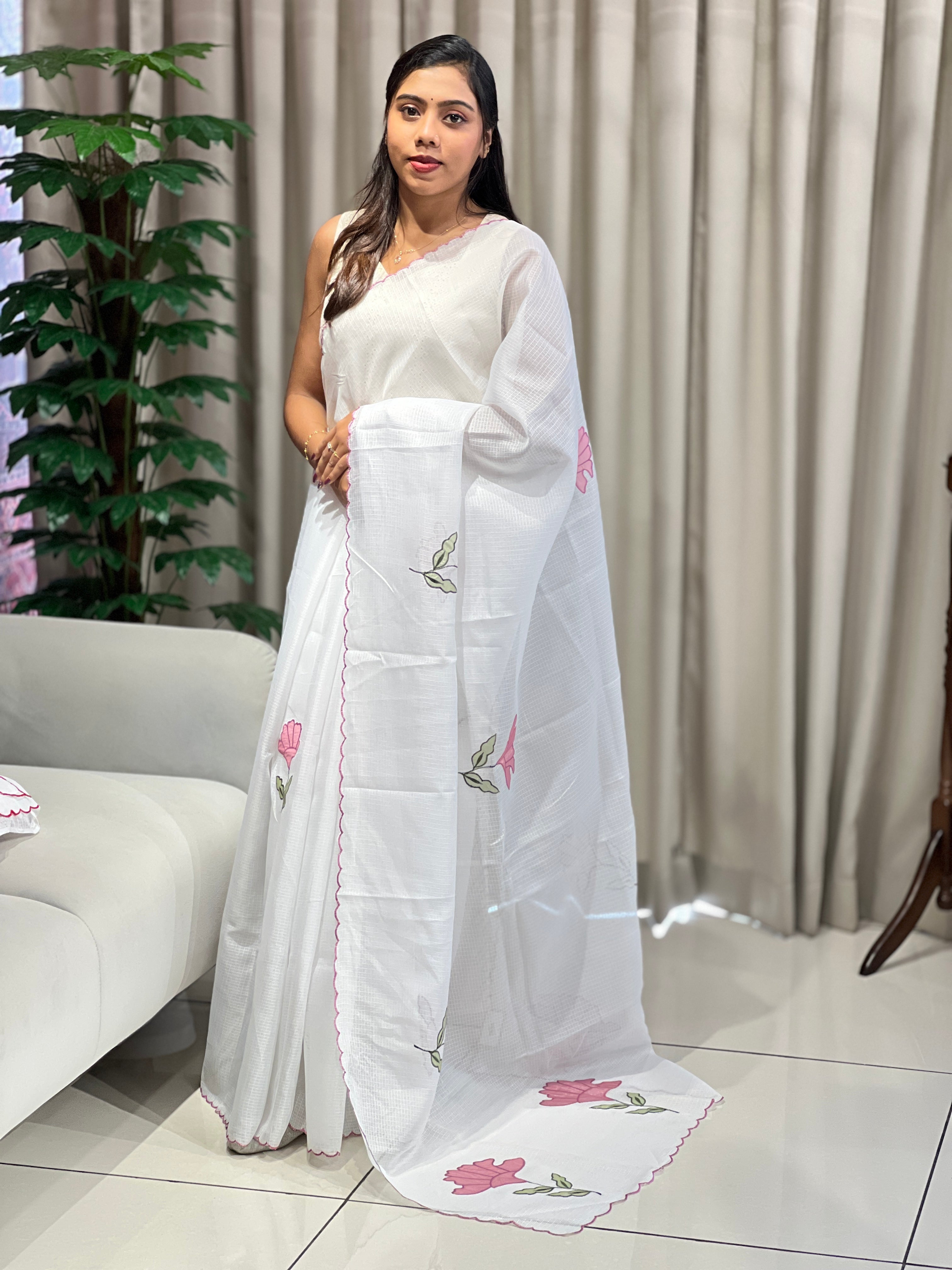 Floral Applique Detailed Silky Kota Saree | HT352